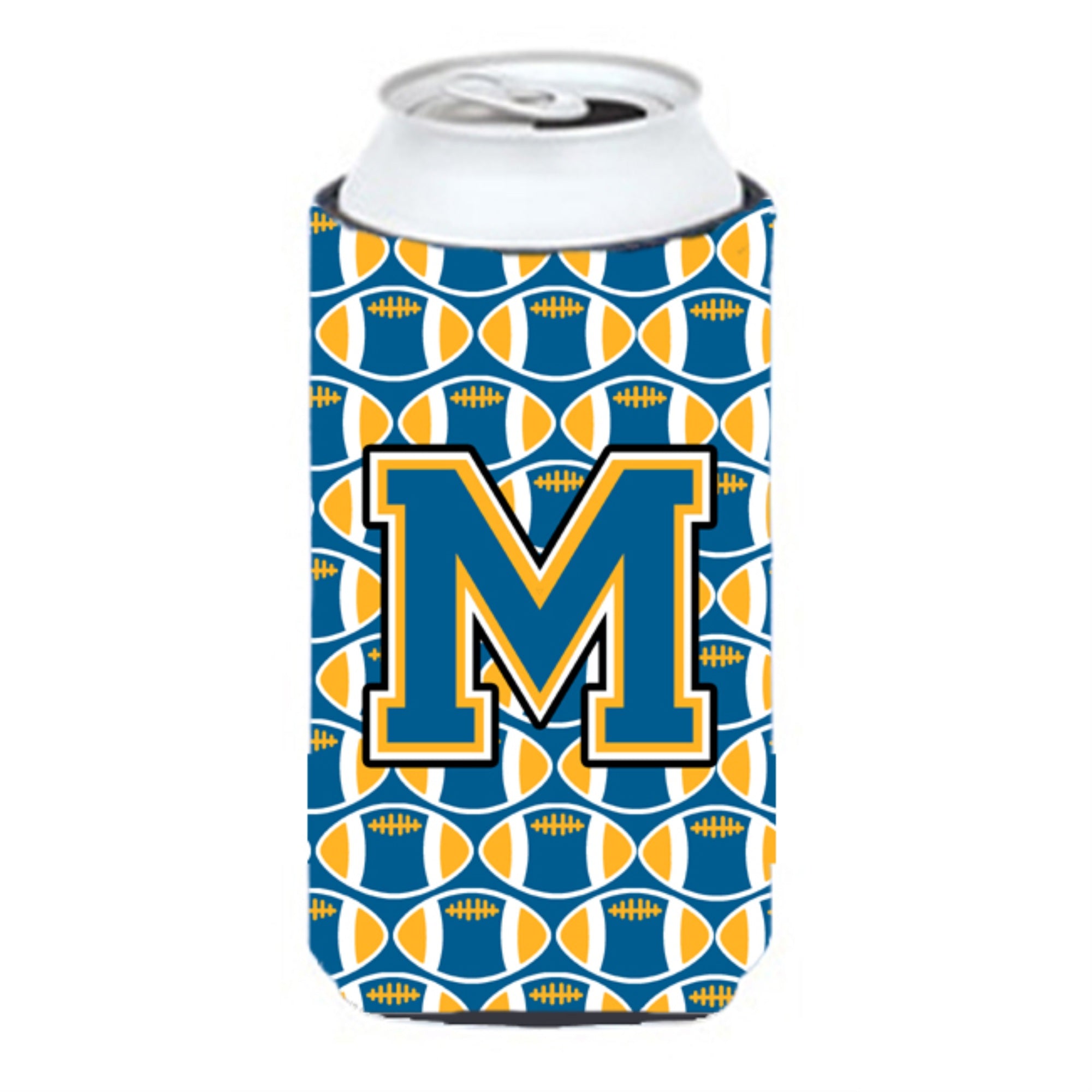 Letter M Football Blue And Gold Tall Boy Beverage Insulator Hugger Cj1077-Mtbc