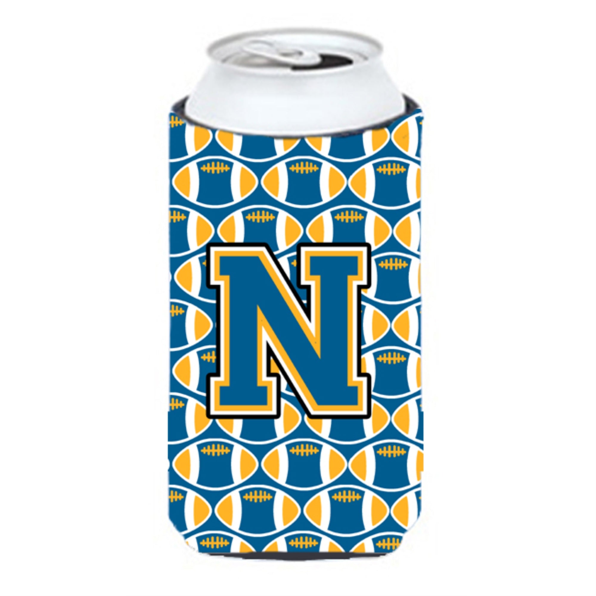 Letter N Football Blue And Gold Tall Boy Beverage Insulator Hugger Cj1077-Ntbc