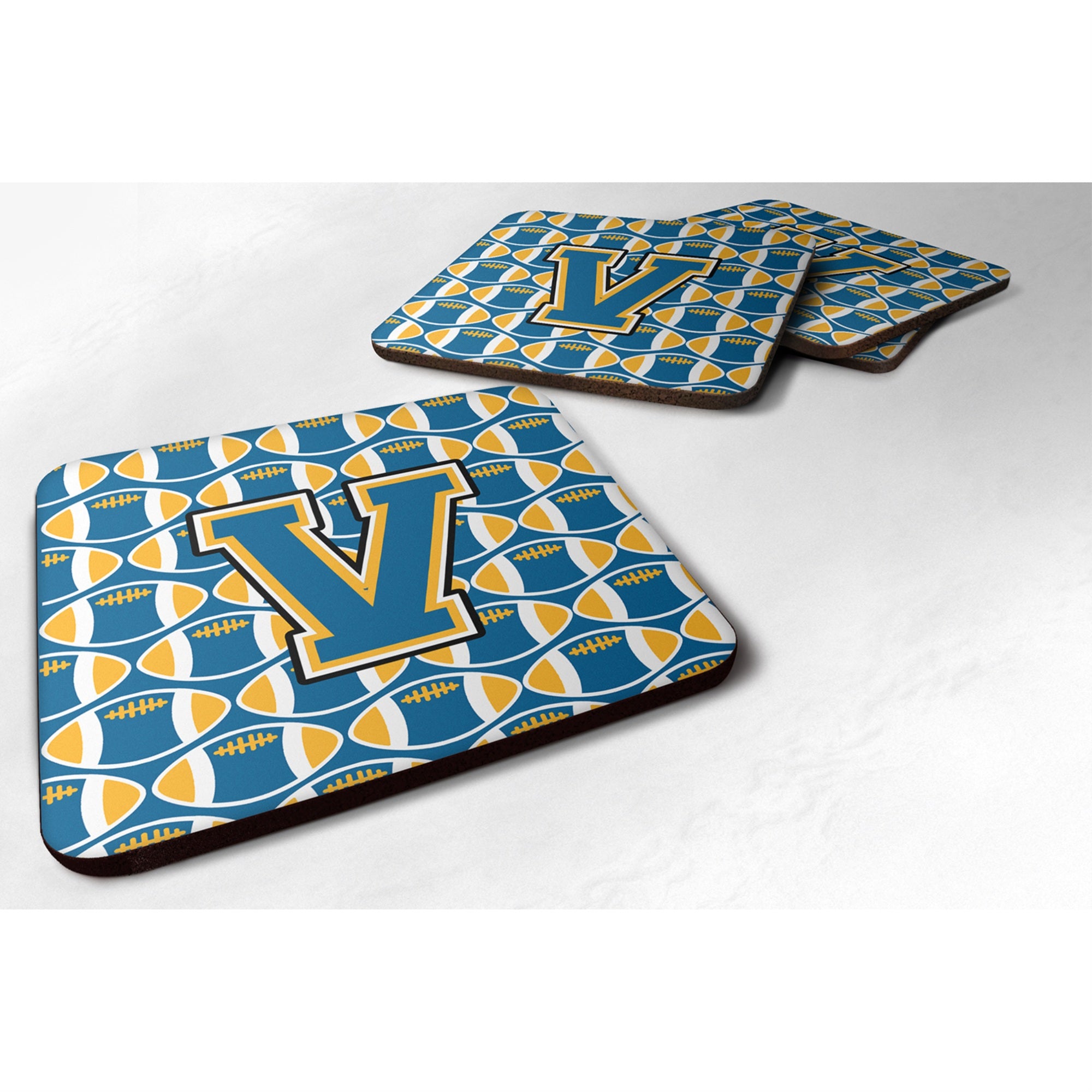 'Caroline'S Treasures Cj1077-Vfc Letter V Football Blue And Gold Foam Coaster (Set Of 4), 3.5'''', Multicolor''