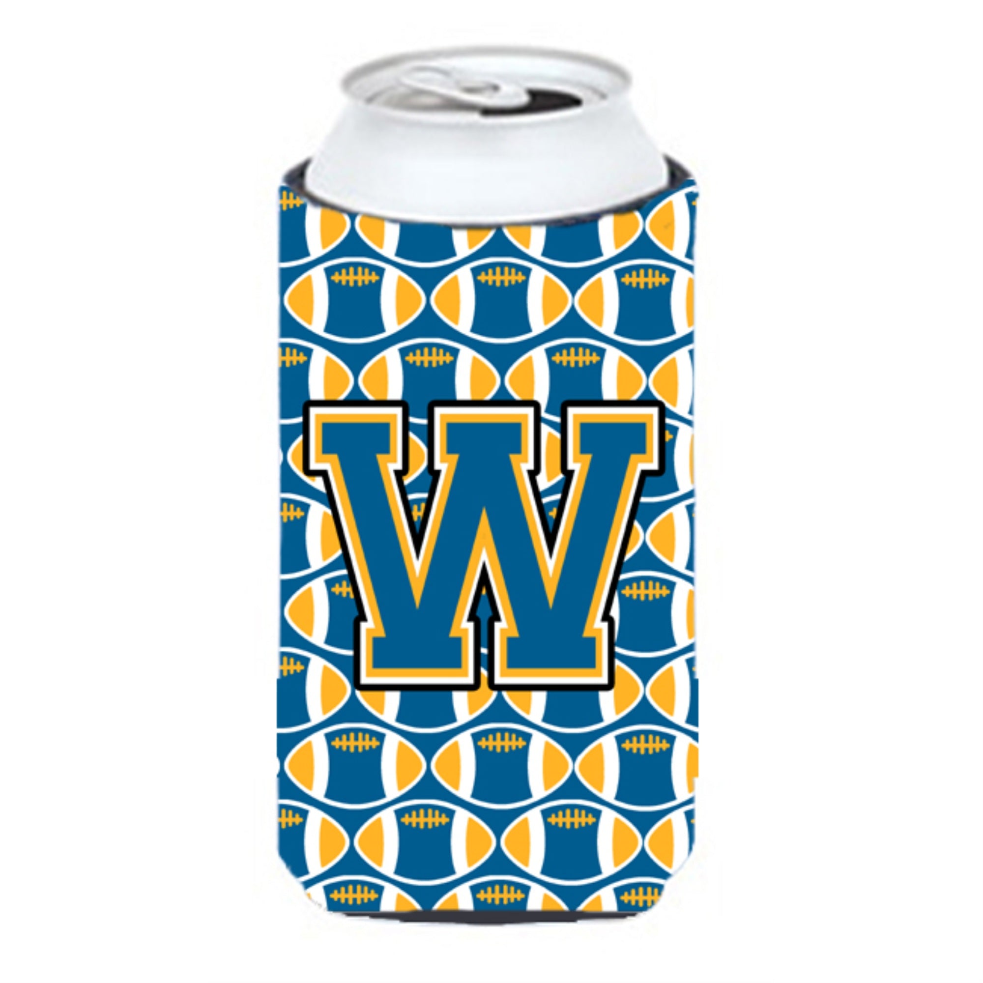 Letter W Football Blue And Gold Tall Boy Beverage Insulator Hugger Cj1077-Wtbc