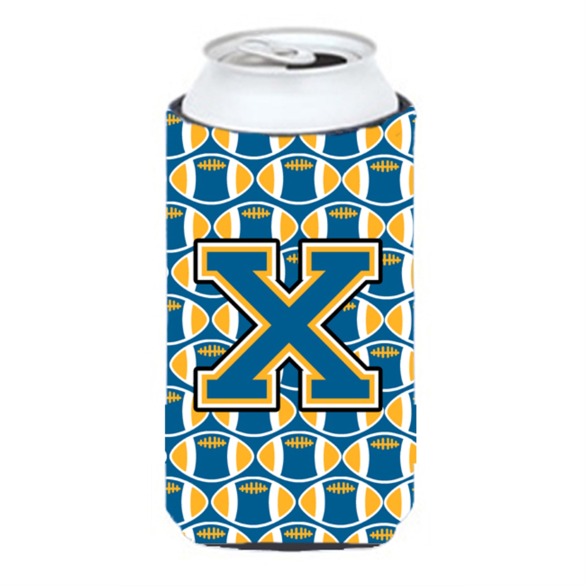 Letter X Football Blue And Gold Tall Boy Beverage Insulator Hugger Cj1077-Xtbc