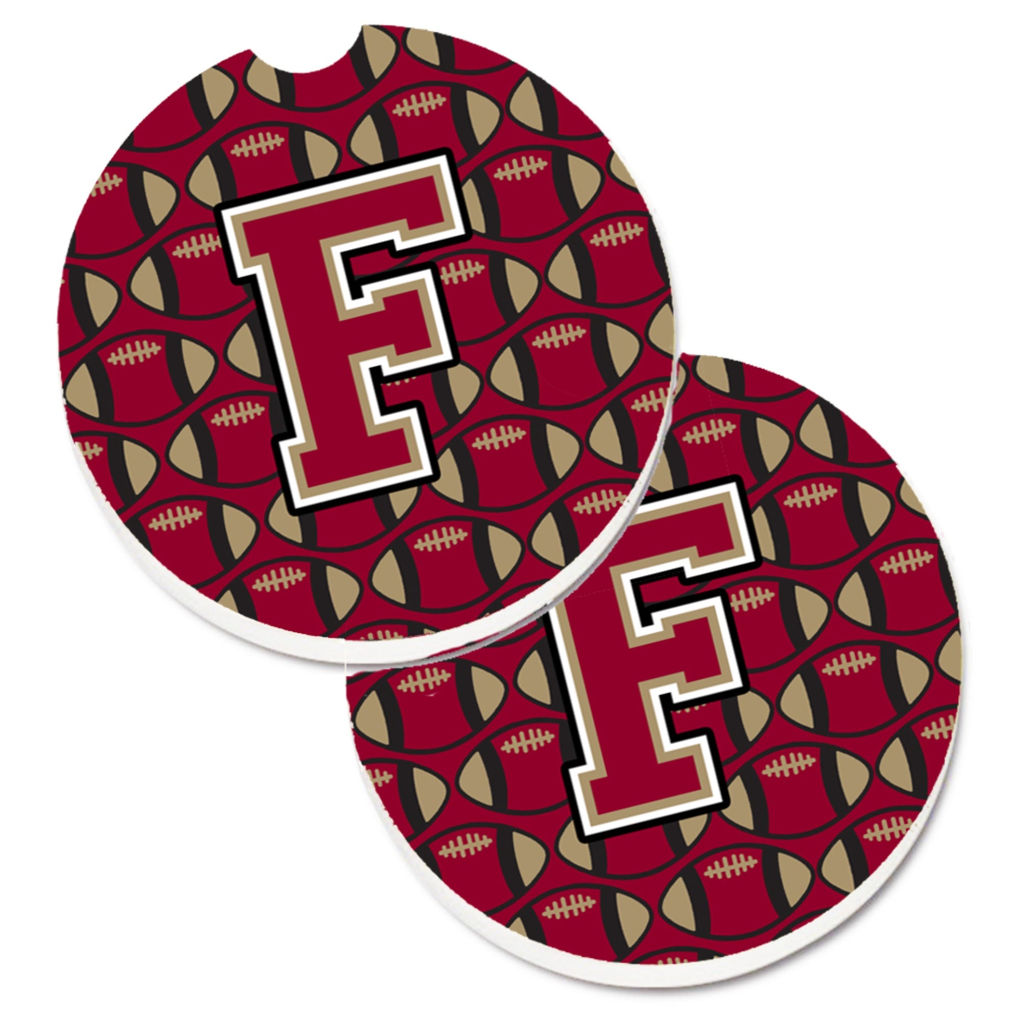 'Caroline'S Treasures Letter F Football Garnet & Gold Set Of 2 Cup Holder Car Coasters Cj1078-Fcarc, 2.56, Multicolor''