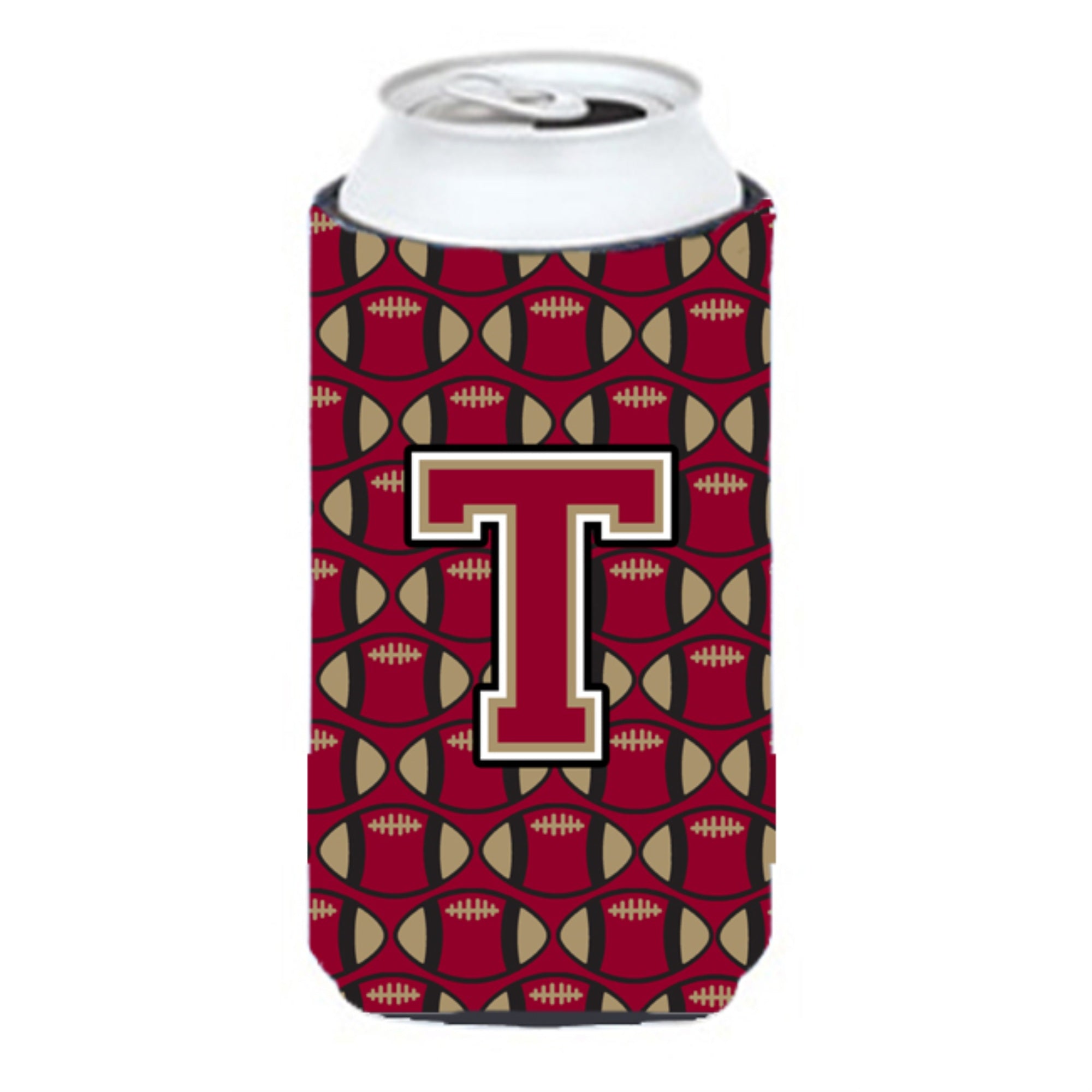 Letter T Football Garnet And Gold Tall Boy Beverage Insulator Hugger Cj1078-Ttbc