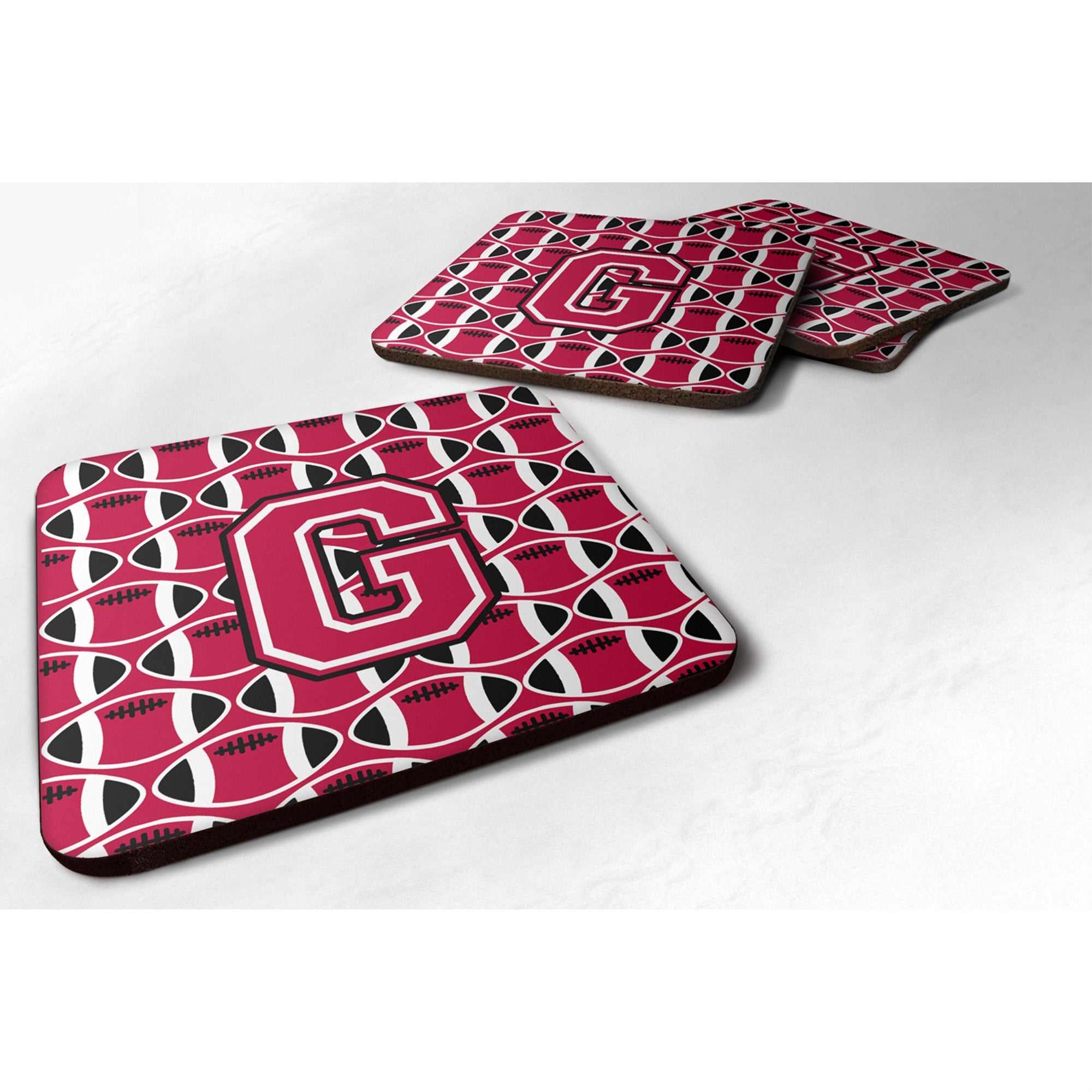 'Caroline'S Treasures Cj1079-Gfc Letter G Football Crimson And White Foam Coaster (Set Of 4), 3.5'''', Multicolor''