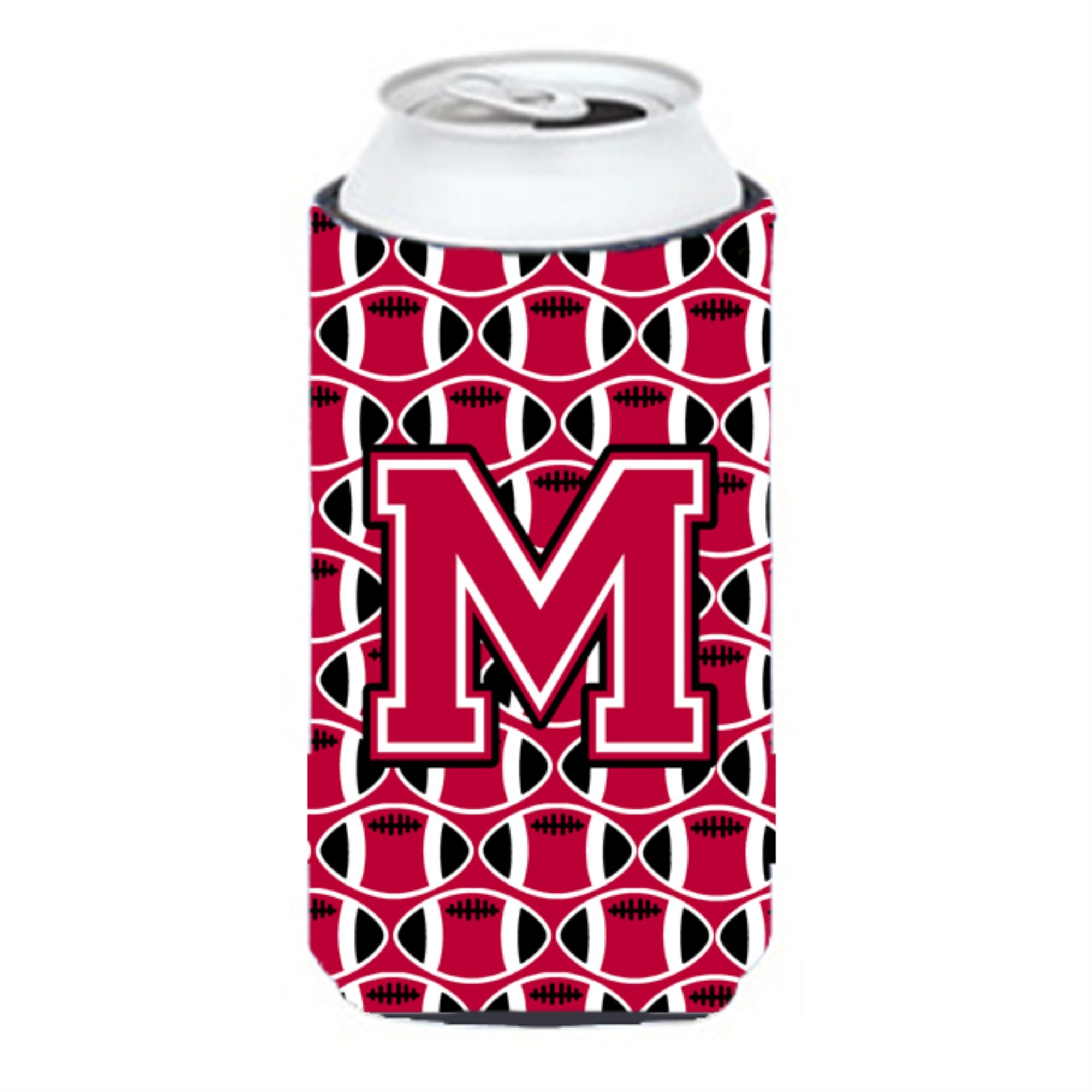 Letter M Football Crimson And White Tall Boy Beverage Insulator Hugger Cj1079-Mtbc