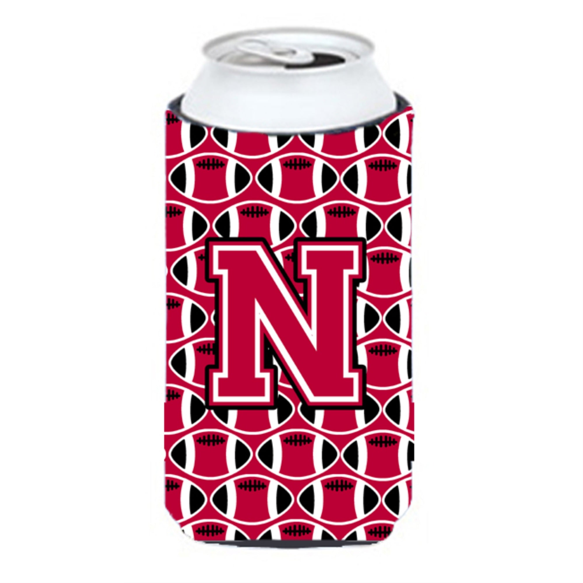 Letter N Football Crimson And White Tall Boy Beverage Insulator Hugger Cj1079-Ntbc