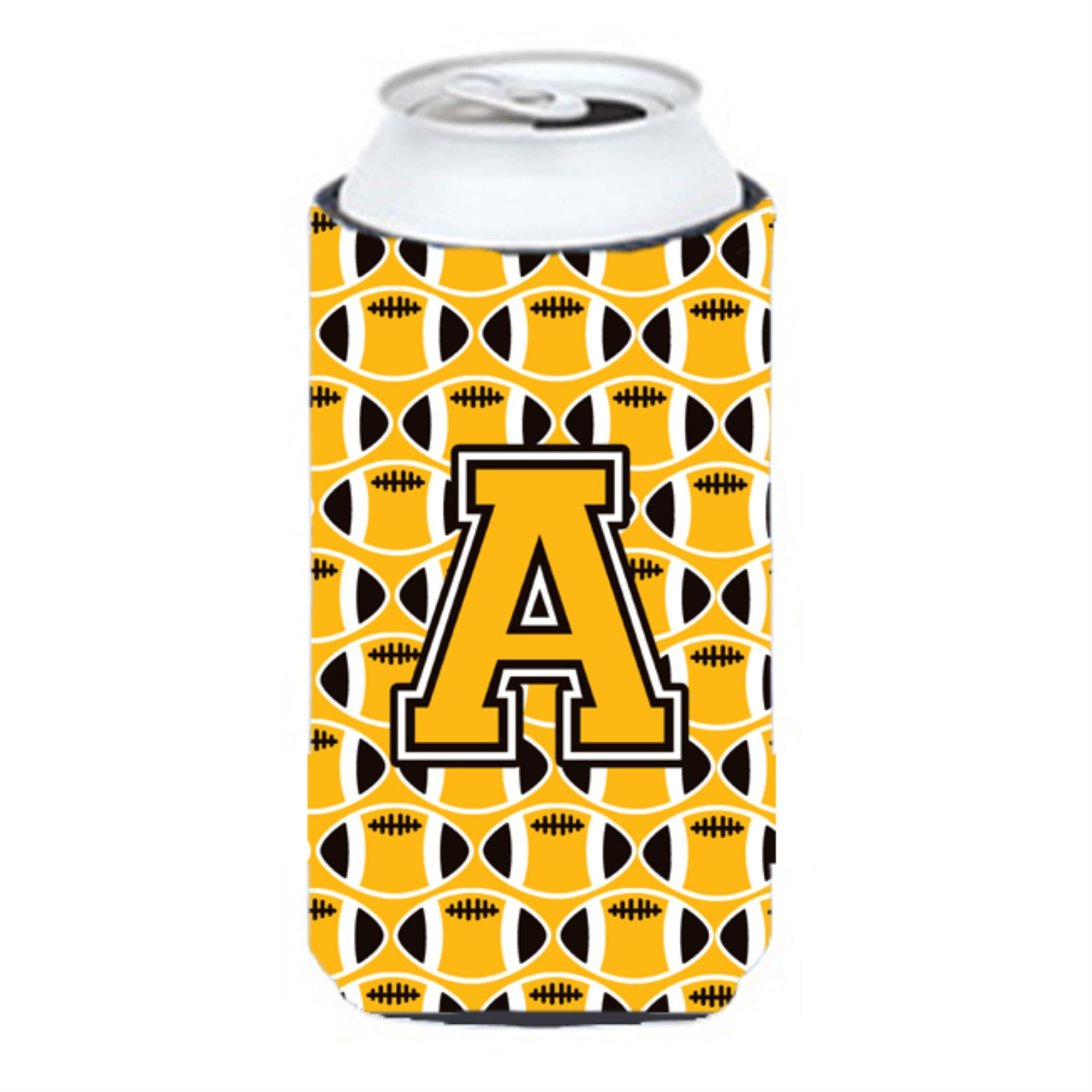 'Letter A Football Black, Old Gold And White Tall Boy Beverage Insulator Hugger Cj1080-Atbc''