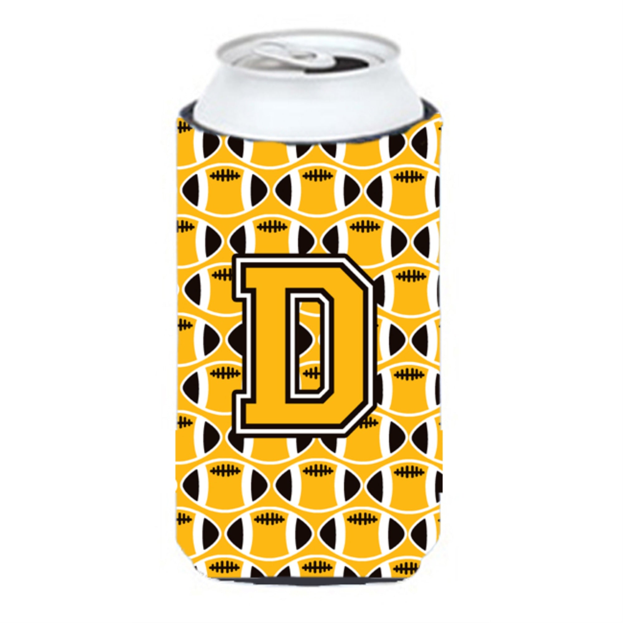 'Letter D Football Black, Old Gold And White Tall Boy Beverage Insulator Hugger Cj1080-Dtbc''