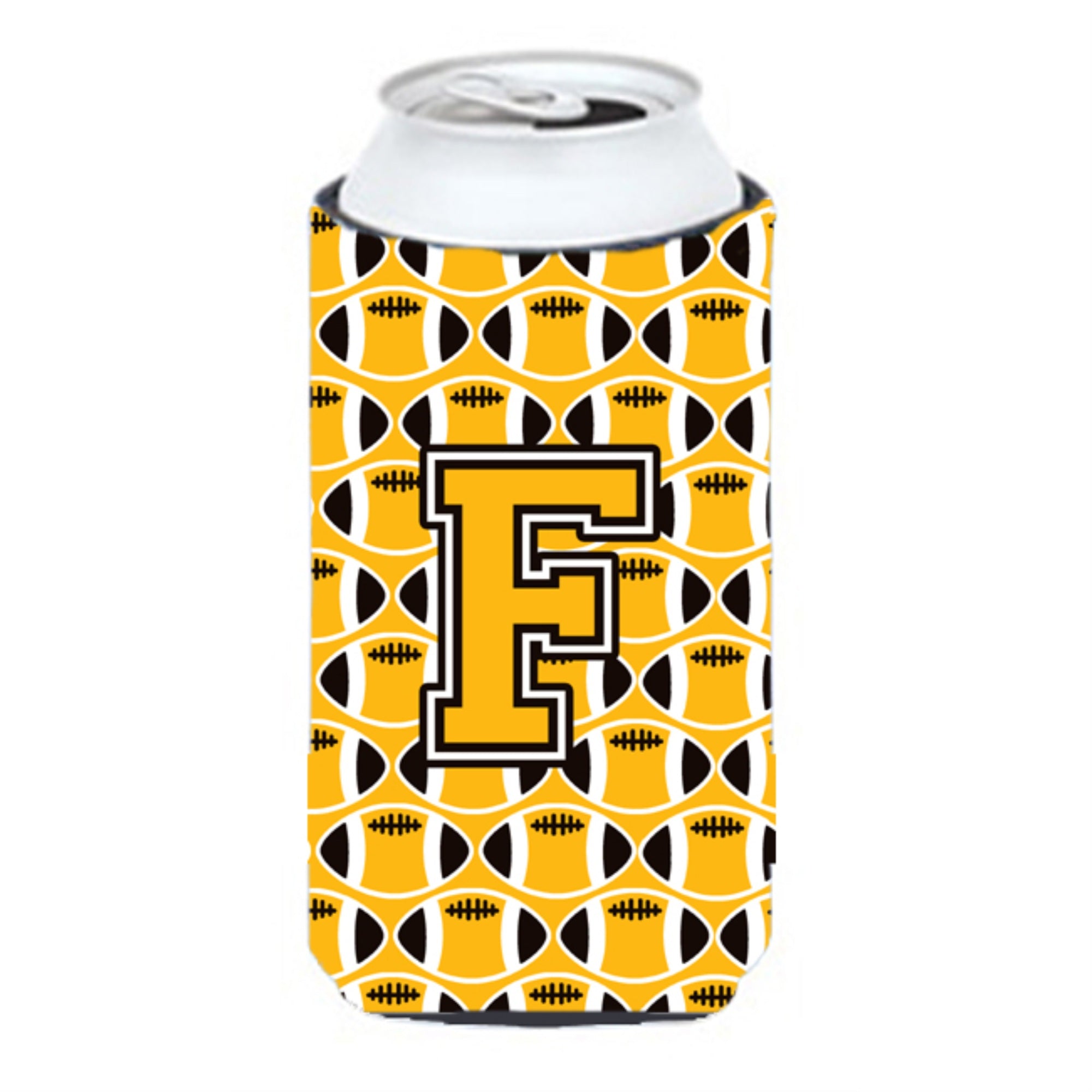 'Letter F Football Black, Old Gold And White Tall Boy Beverage Insulator Hugger Cj1080-Ftbc''