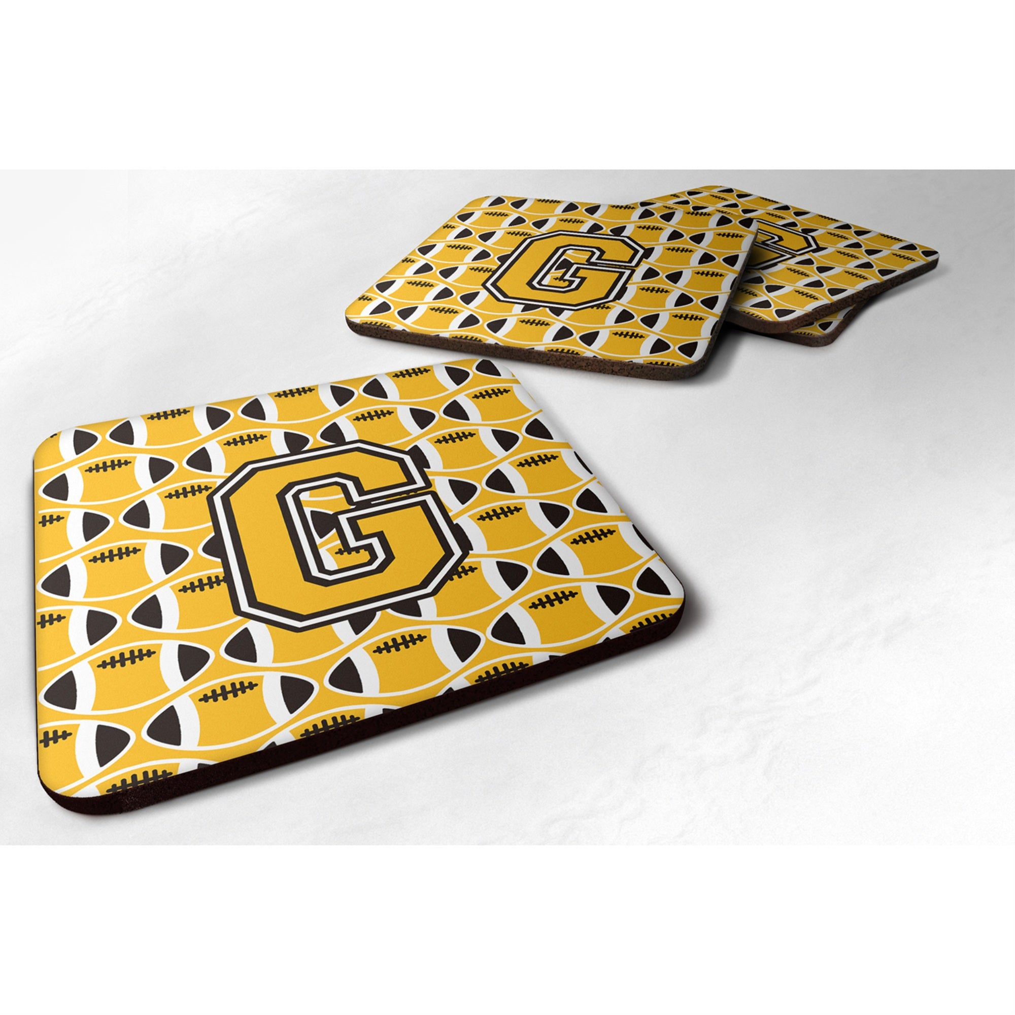 'Caroline'S Treasures Cj1080-Gfc Letter G Football Black, Old Gold And White Foam Coaster (Set Of 4), 3.5'''', Multicolor''