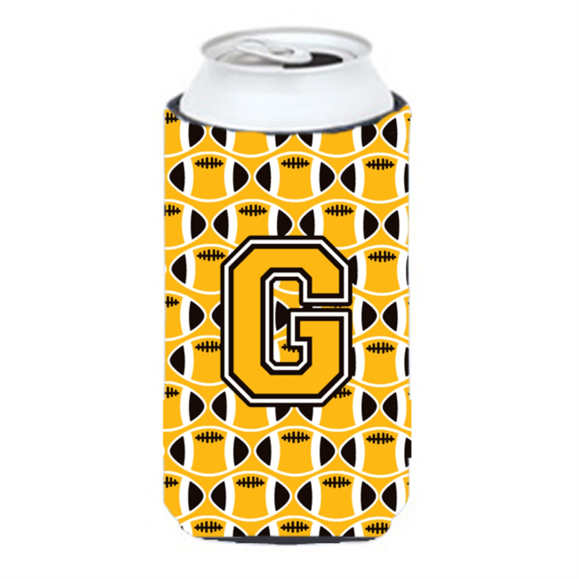 'Letter G Football Black, Old Gold And White Tall Boy Beverage Insulator Hugger Cj1080-Gtbc''