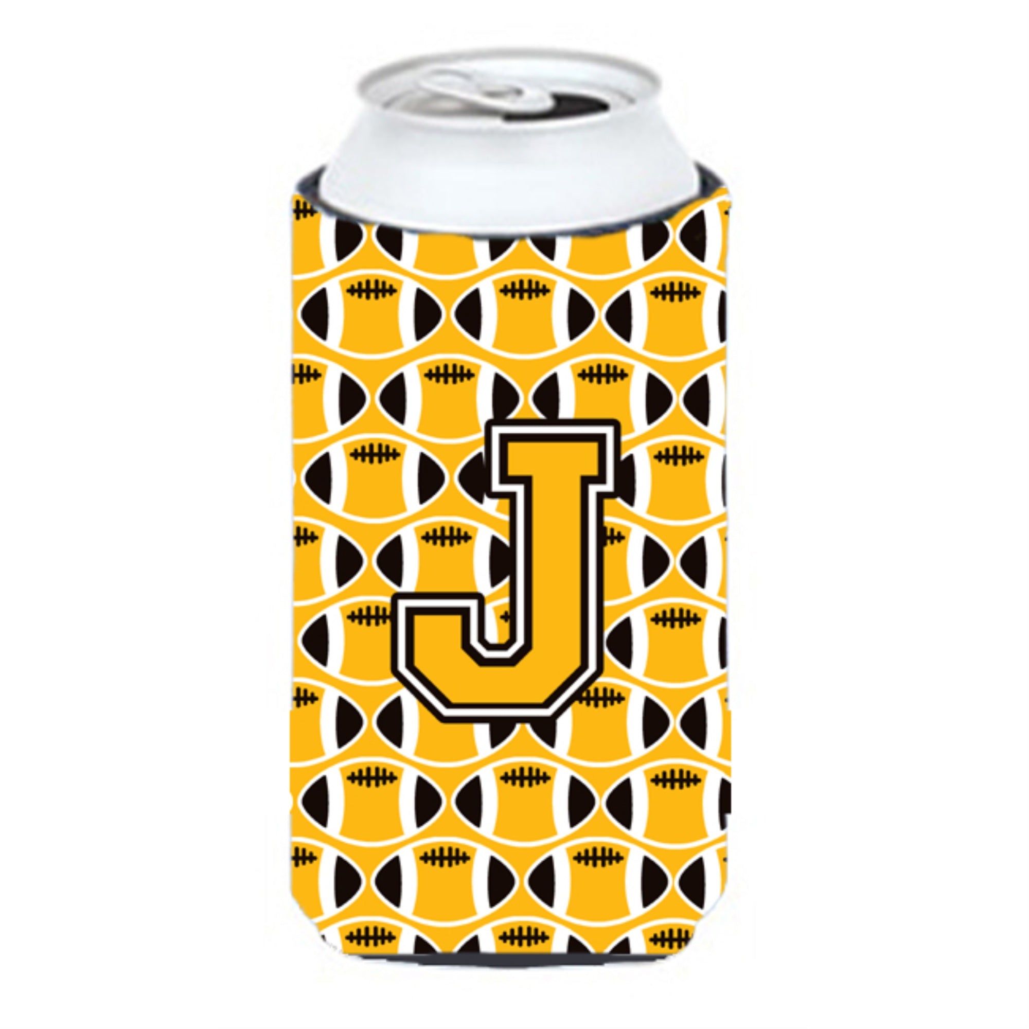 'Letter J Football Black, Old Gold And White Tall Boy Beverage Insulator Hugger Cj1080-Jtbc''