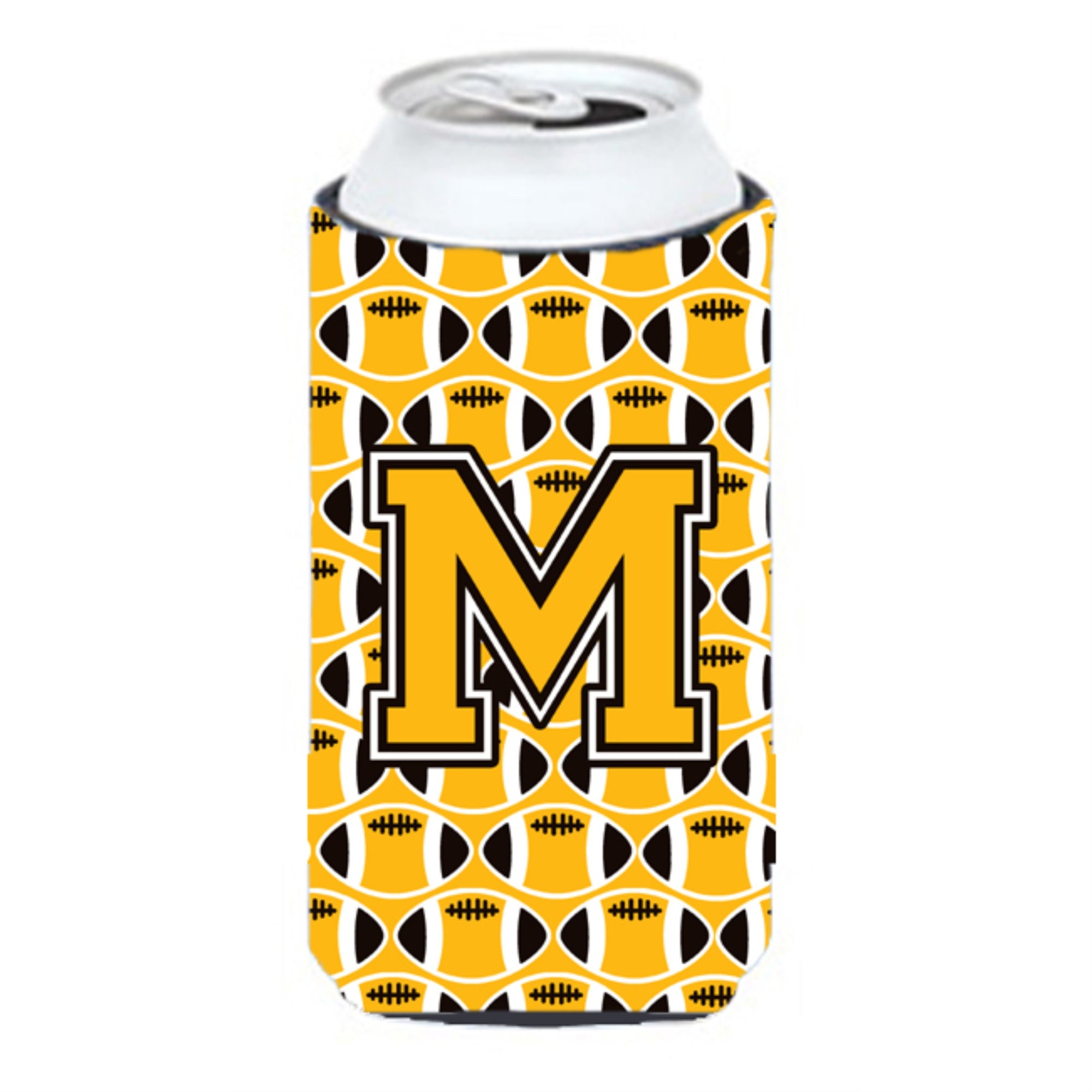 'Letter M Football Black, Old Gold And White Tall Boy Beverage Insulator Hugger Cj1080-Mtbc''