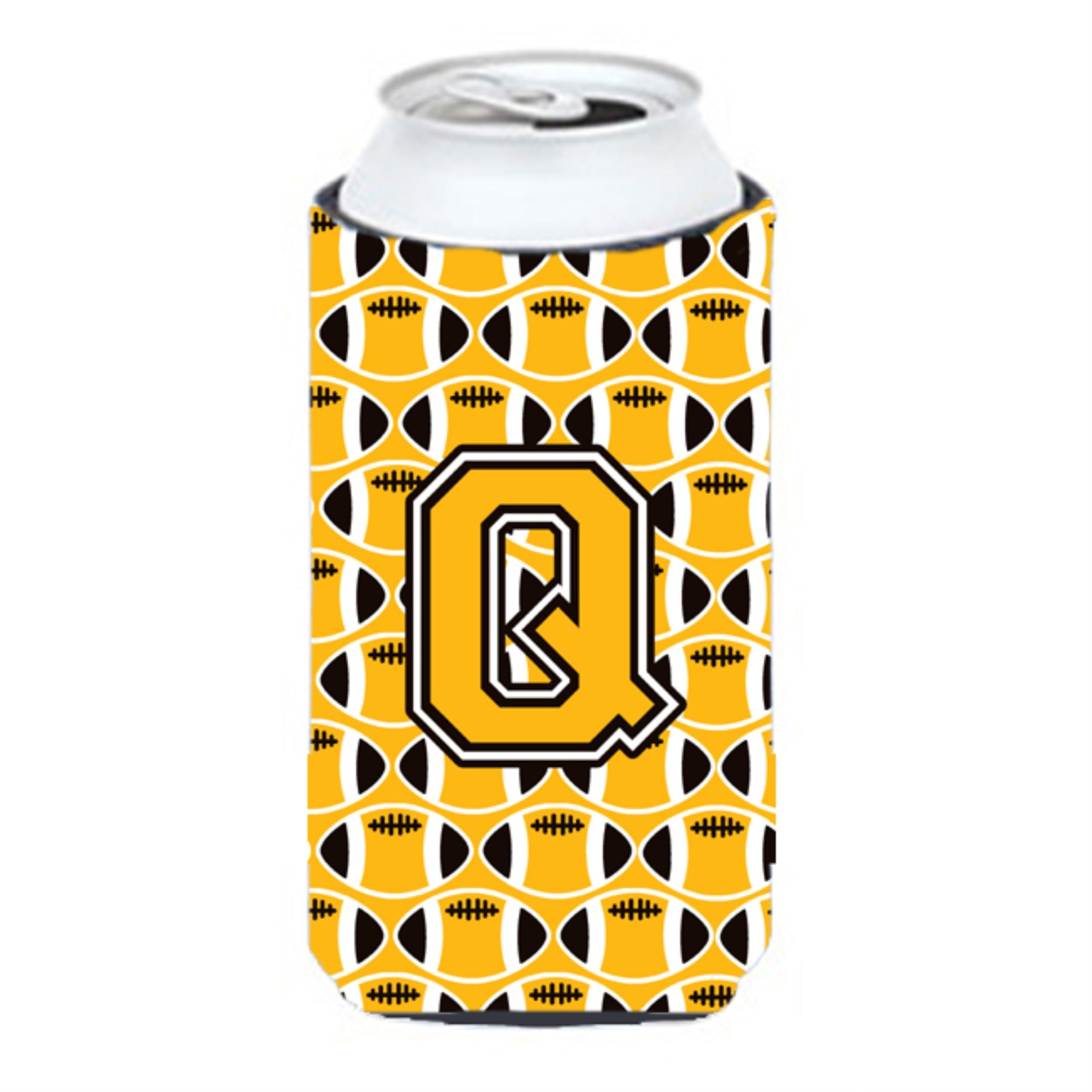 'Letter Q Football Black, Old Gold And White Tall Boy Beverage Insulator Hugger Cj1080-Qtbc''