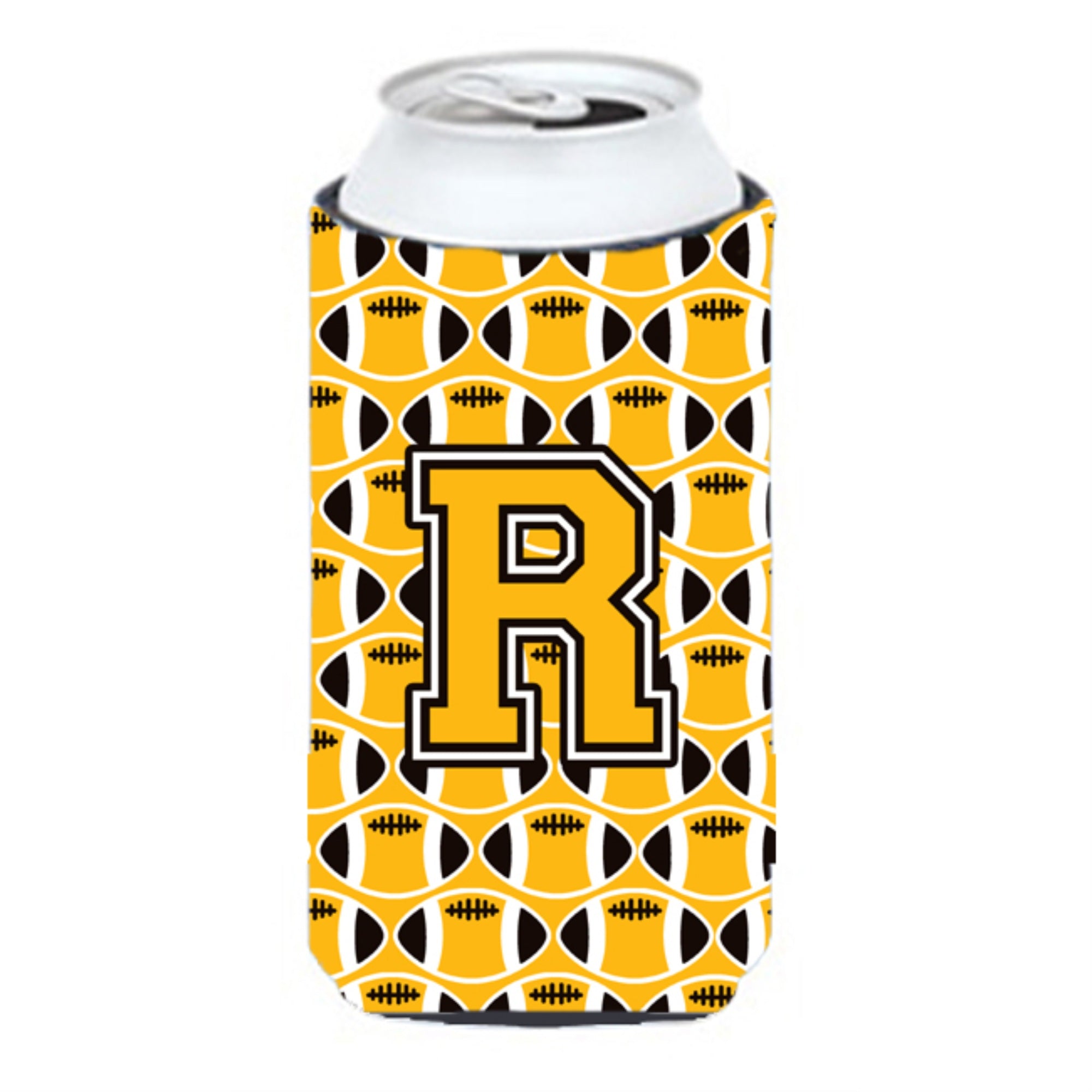 'Letter R Football Black, Old Gold And White Tall Boy Beverage Insulator Hugger Cj1080-Rtbc''