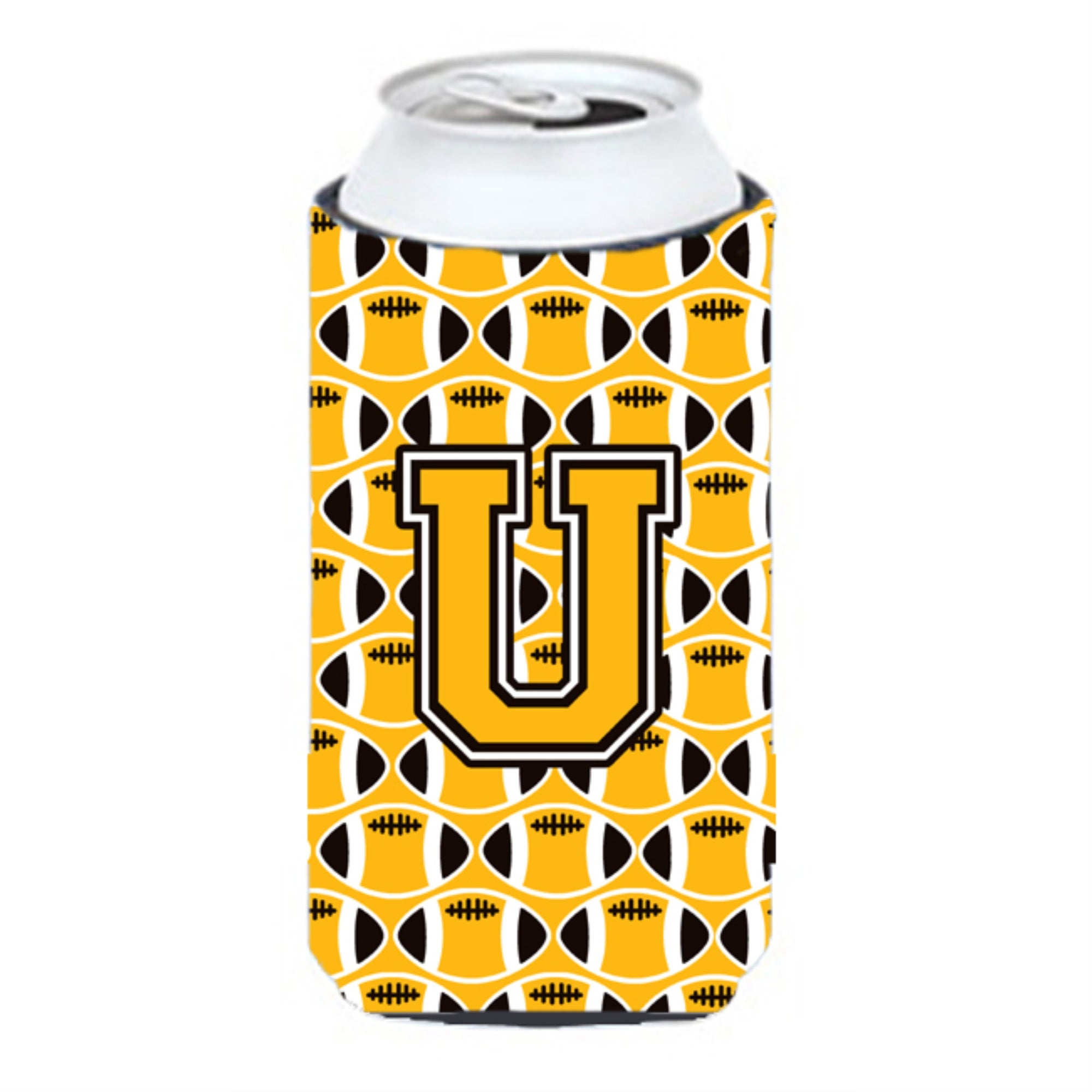 'Letter U Football Black, Old Gold And White Tall Boy Beverage Insulator Hugger Cj1080-Utbc''
