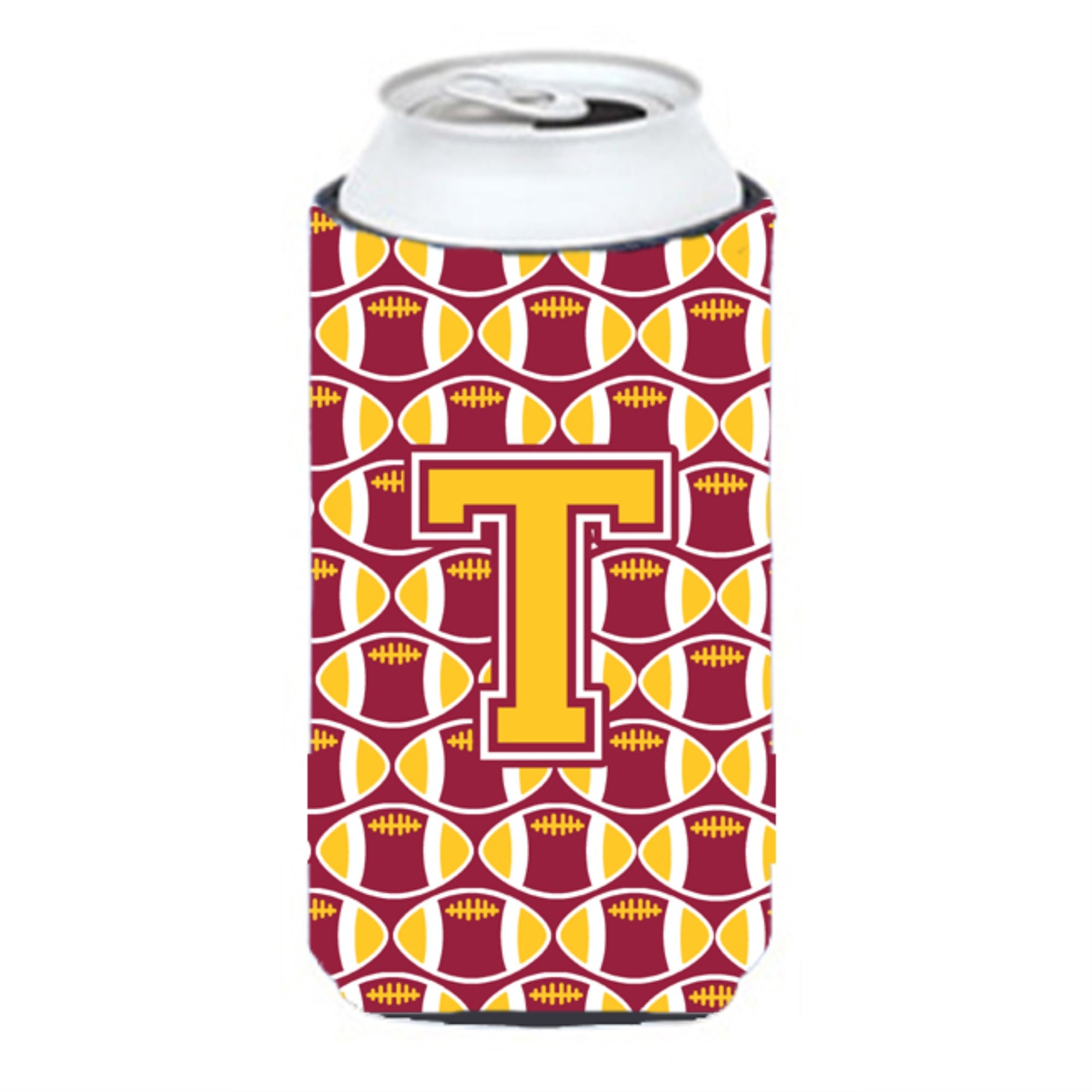 Letter T Football Maroon And Gold Tall Boy Beverage Insulator Hugger Cj1081-Ttbc