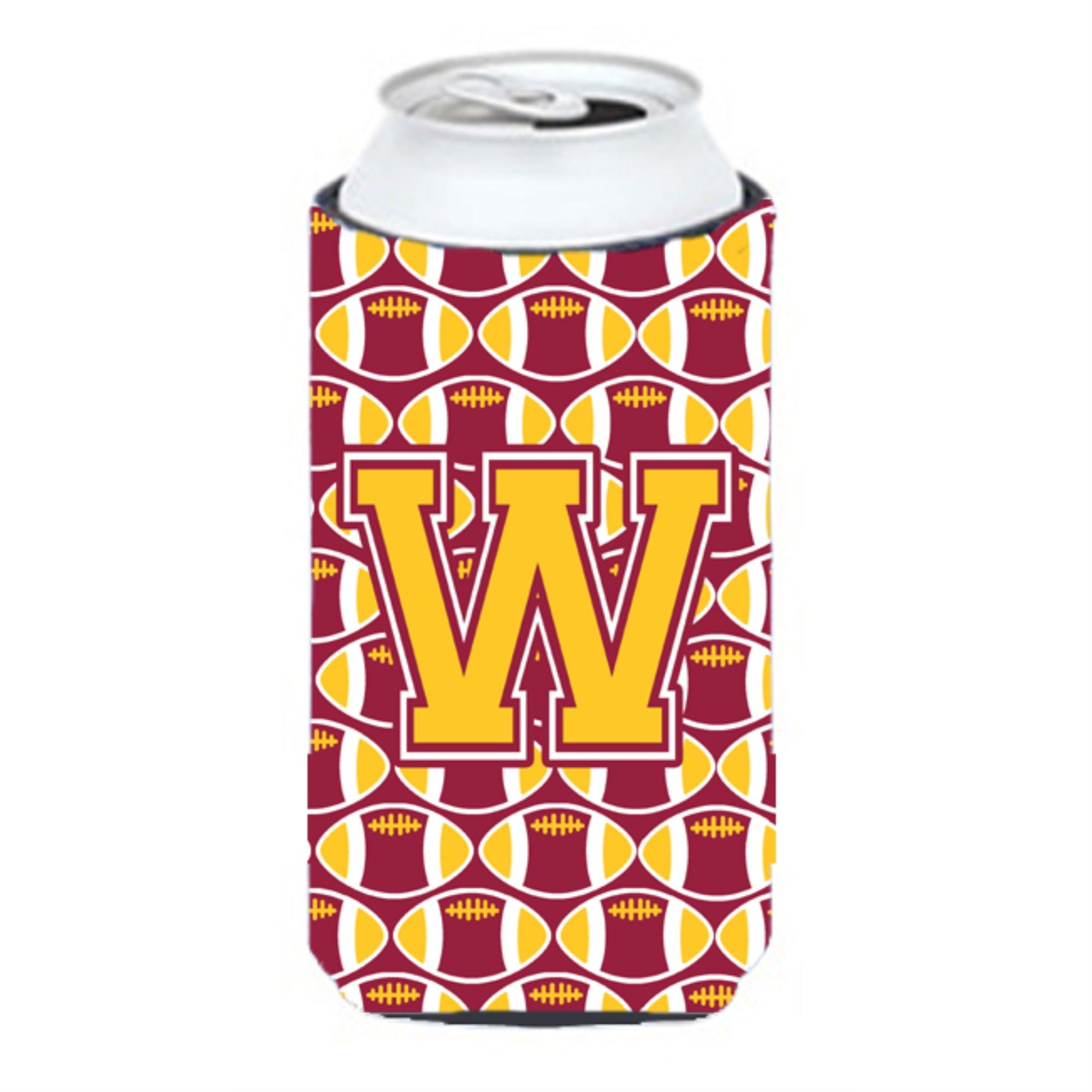 Letter W Football Maroon And Gold Tall Boy Beverage Insulator Hugger Cj1081-Wtbc