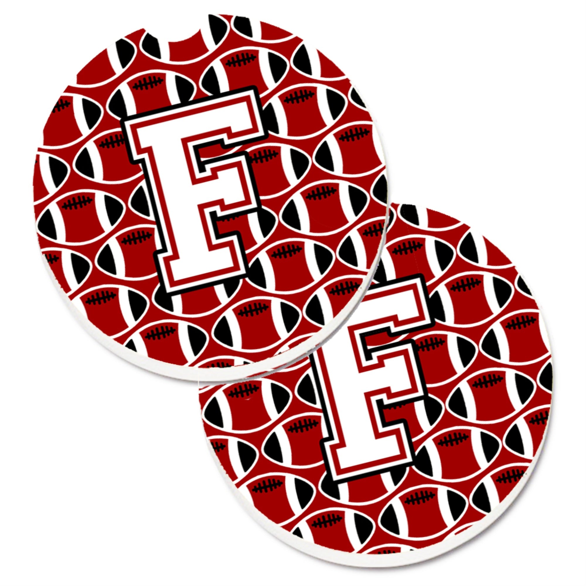 'Caroline'S Treasures Letter F Football Cardinal & White Set Of 2 Cup Holder Car Coasters Cj1082-Fcarc, 2.56, Multicolor''