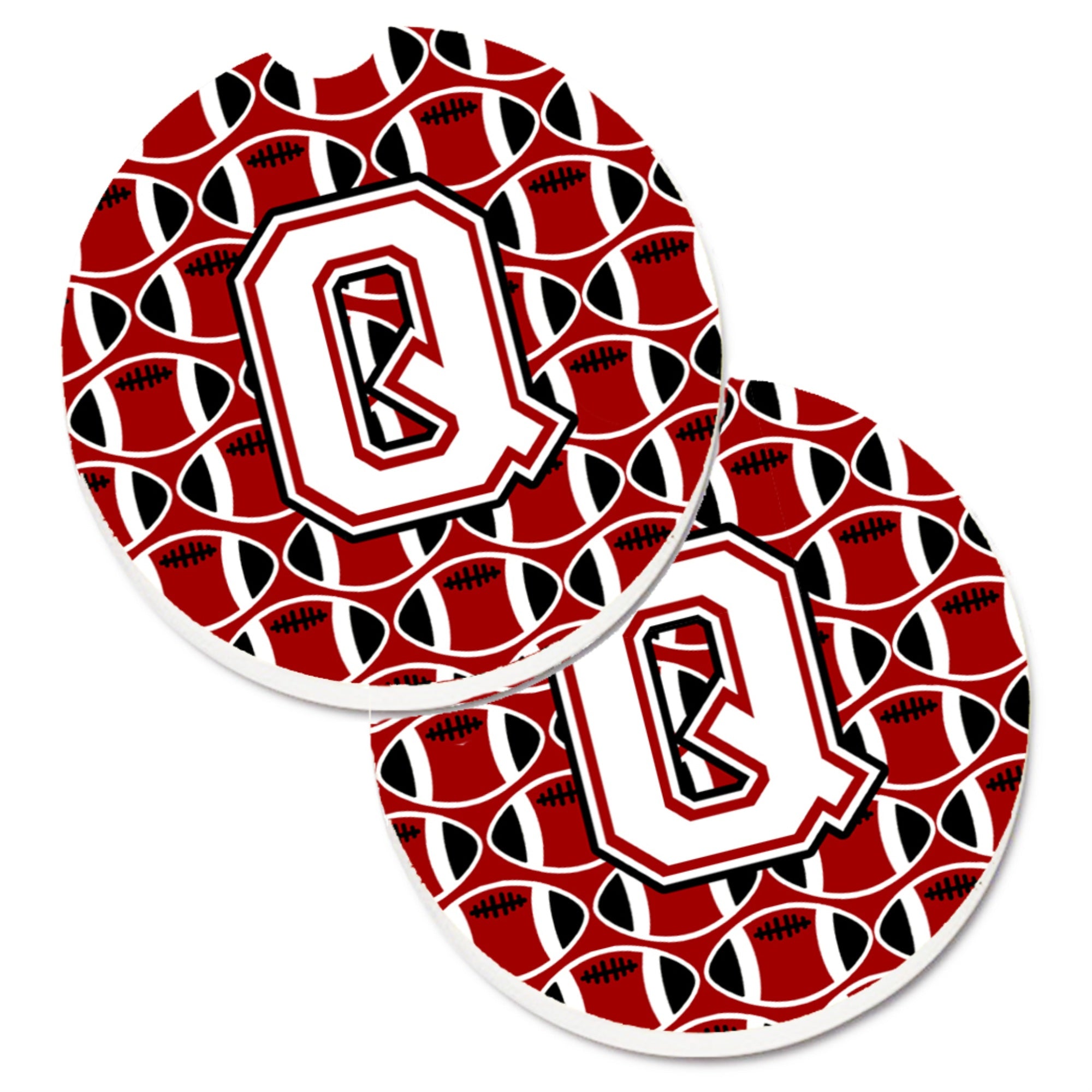 'Caroline'S Treasures Letter Q Football Cardinal & White Set Of 2 Cup Holder Car Coasters Cj1082-Qcarc, 2.56, Multicolor''