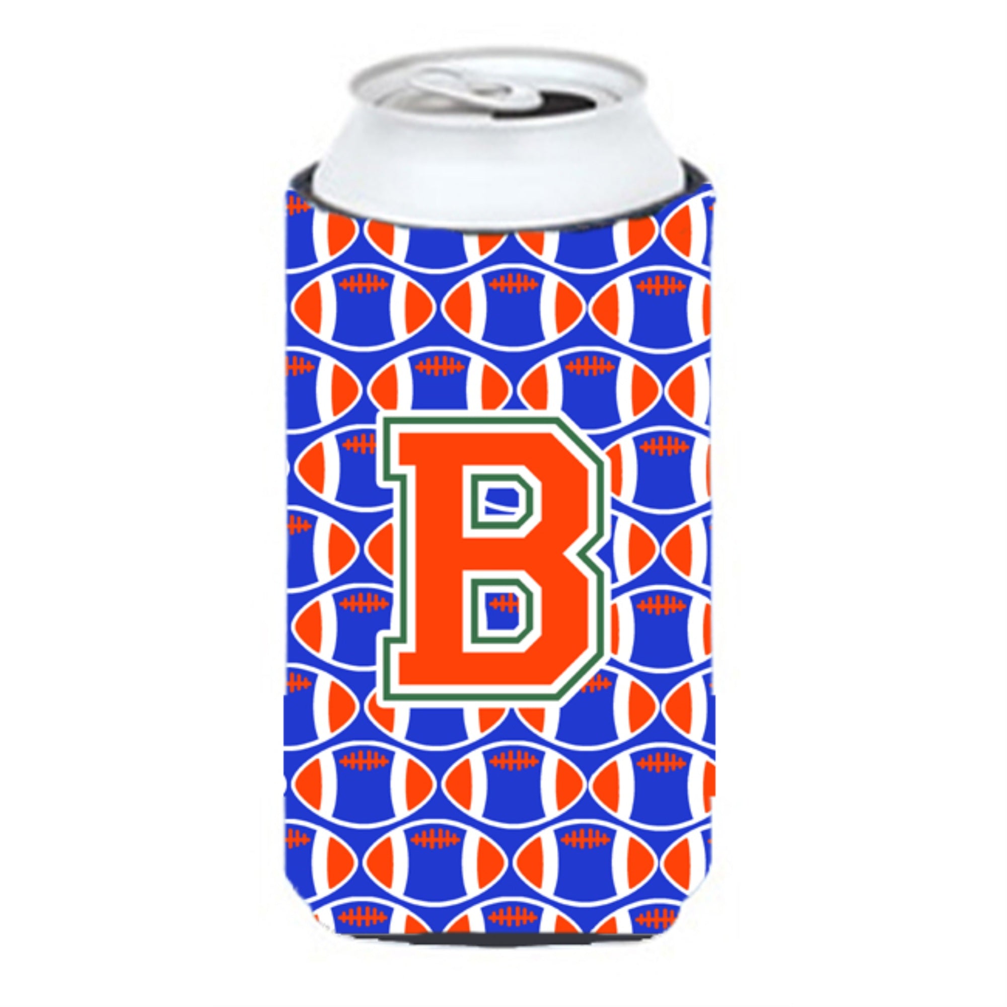 'Letter B Football Green, Blue And Orange Tall Boy Beverage Insulator Hugger Cj1083-Btbc''