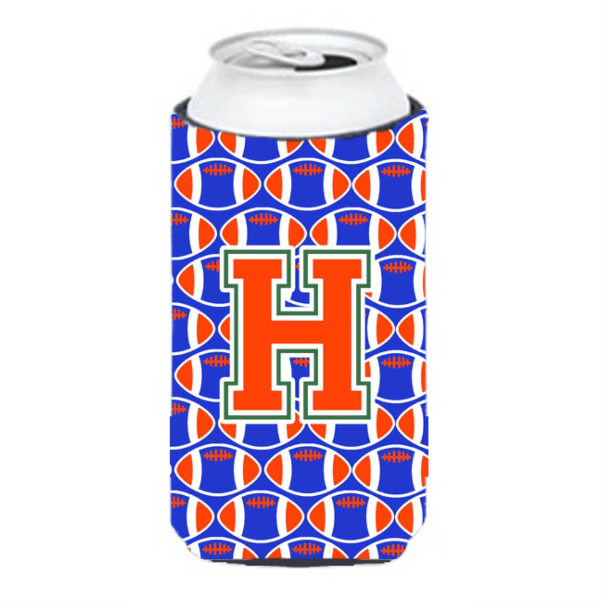'Letter H Football Green, Blue And Orange Tall Boy Beverage Insulator Hugger Cj1083-Htbc''