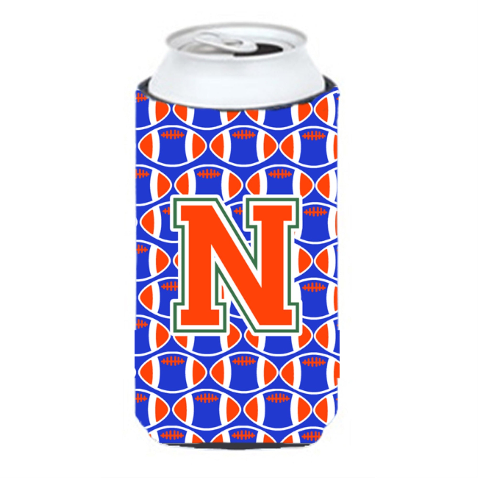 'Letter N Football Green, Blue And Orange Tall Boy Beverage Insulator Hugger Cj1083-Ntbc''