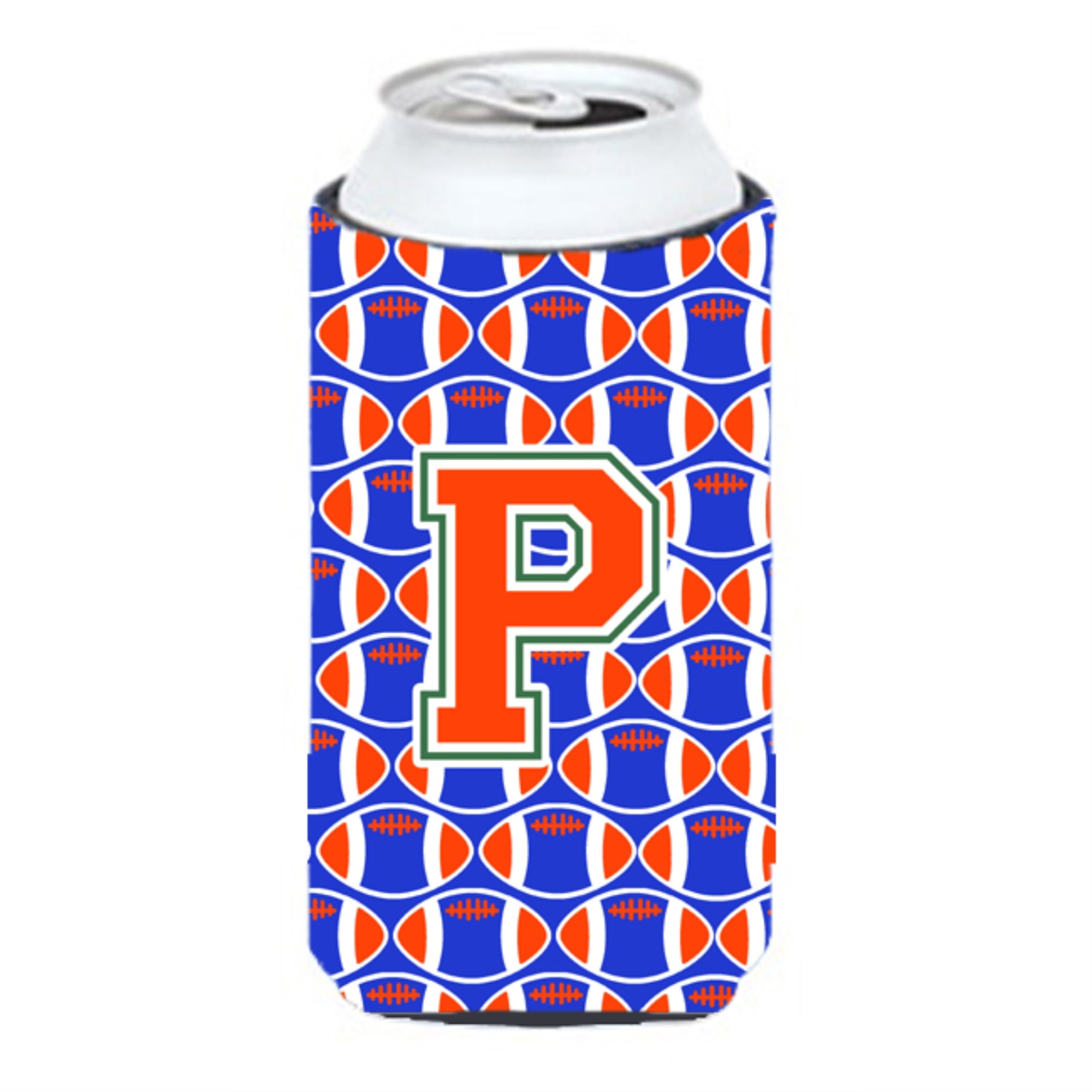 'Letter P Football Green, Blue And Orange Tall Boy Beverage Insulator Hugger Cj1083-Ptbc''