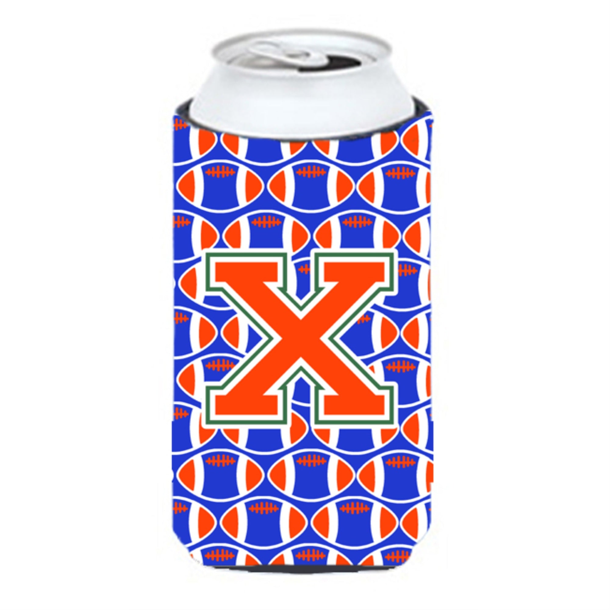 'Letter X Football Green, Blue And Orange Tall Boy Beverage Insulator Hugger Cj1083-Xtbc''
