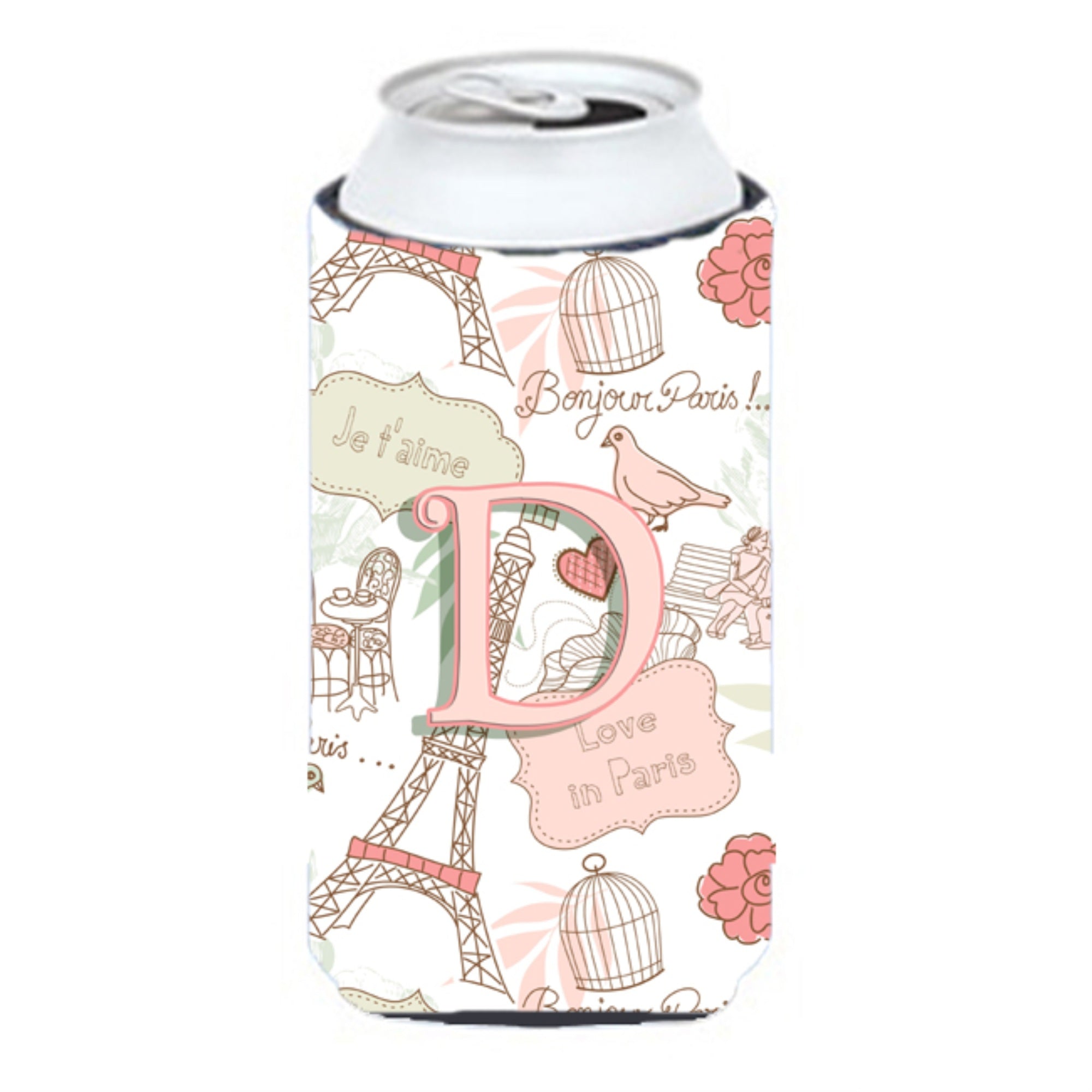 Letter D Love In Paris Pink Tall Boy Beverage Insulator Hugger Cj2002-Dtbc