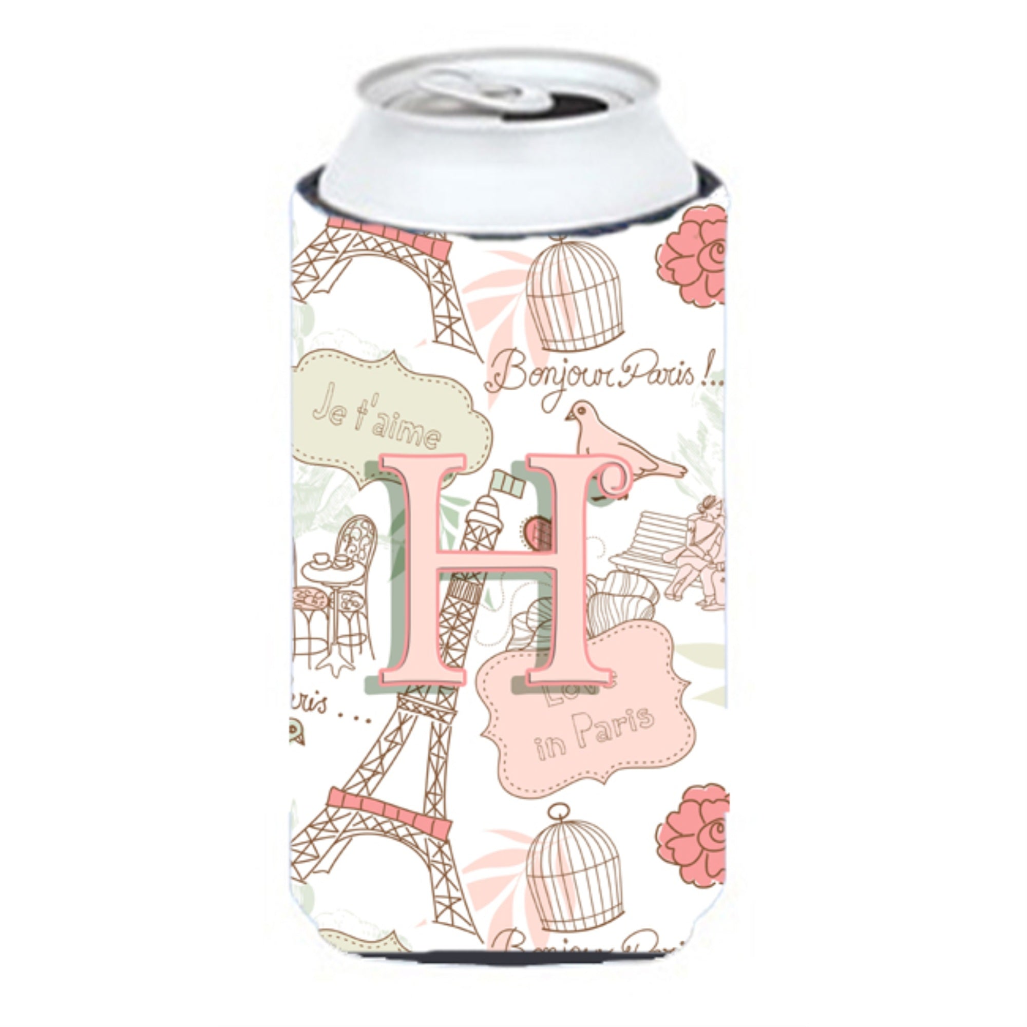 Letter H Love In Paris Pink Tall Boy Beverage Insulator Hugger Cj2002-Htbc