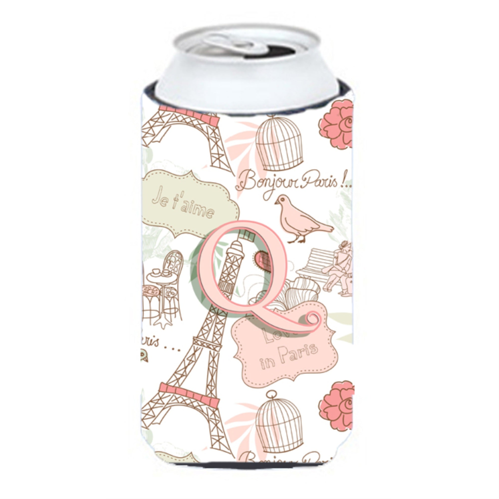 Letter Q Love In Paris Pink Tall Boy Beverage Insulator Hugger Cj2002-Qtbc