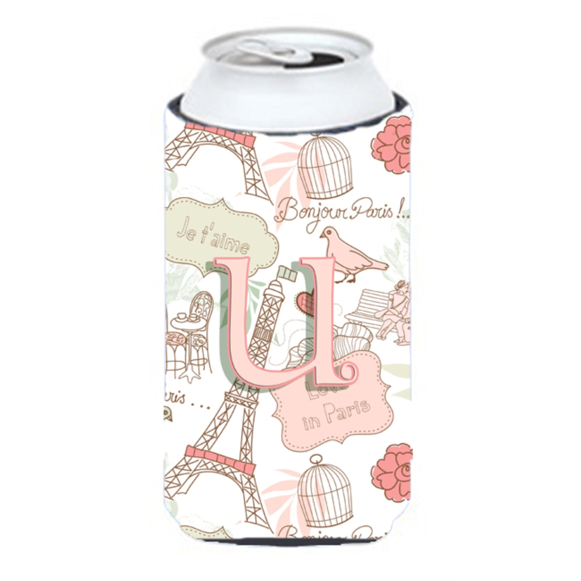 Letter U Love In Paris Pink Tall Boy Beverage Insulator Hugger Cj2002-Utbc