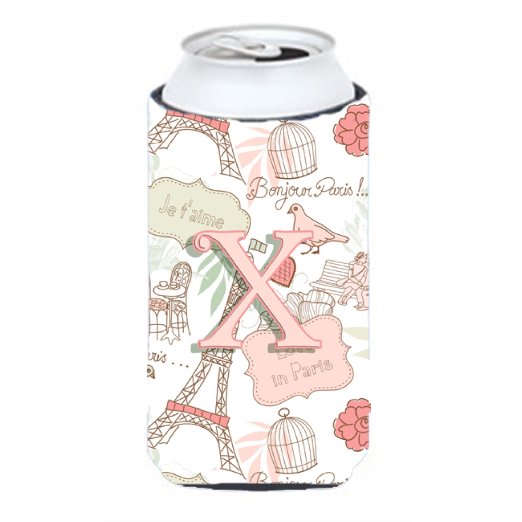 Letter X Love In Paris Pink Tall Boy Beverage Insulator Hugger Cj2002-Xtbc