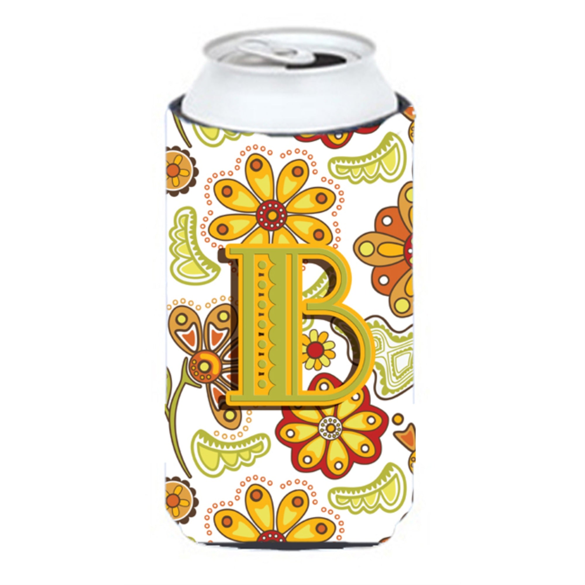 Letter B Floral Mustard And Green Tall Boy Beverage Insulator Hugger Cj2003-Btbc