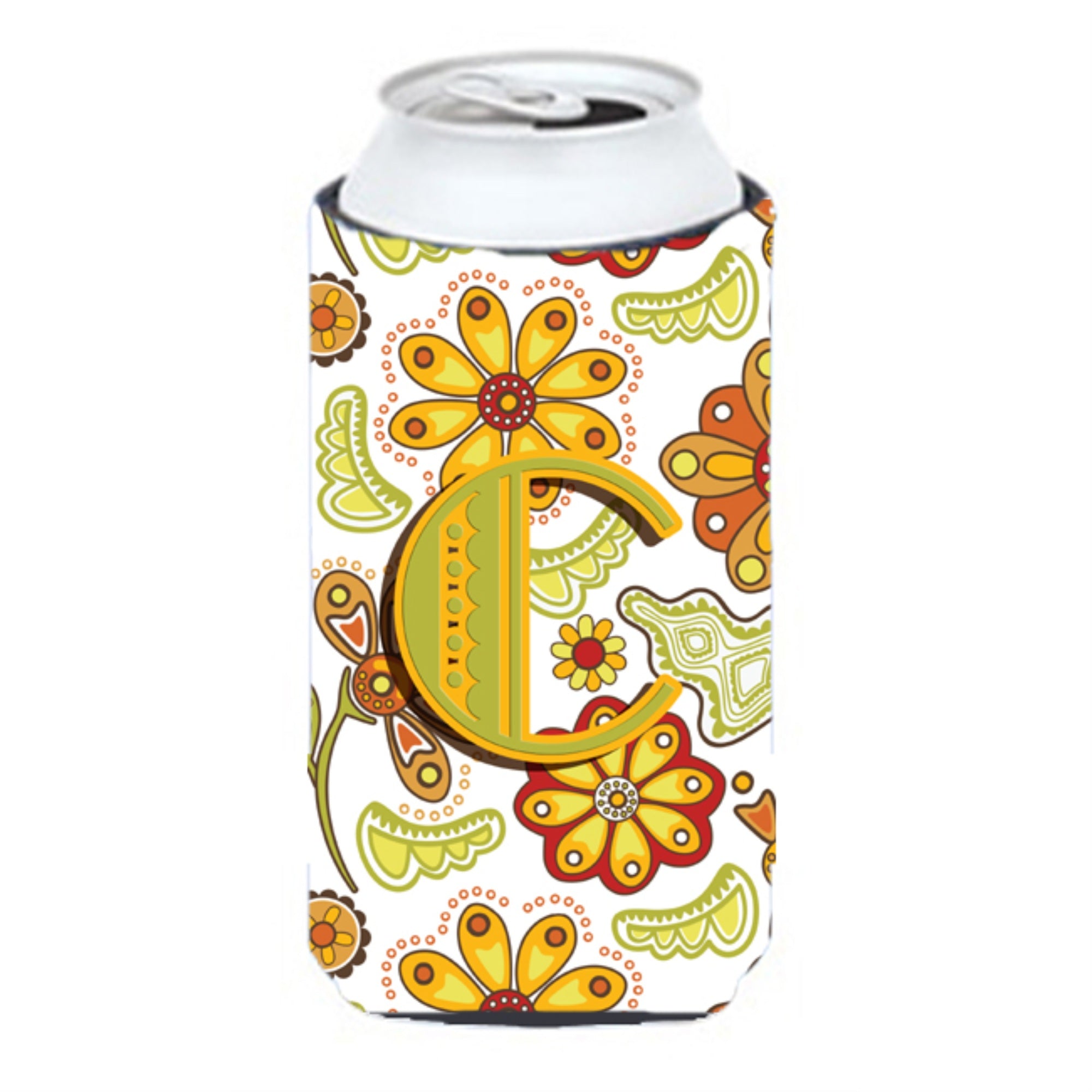 Letter C Floral Mustard And Green Tall Boy Beverage Insulator Hugger Cj2003-Ctbc