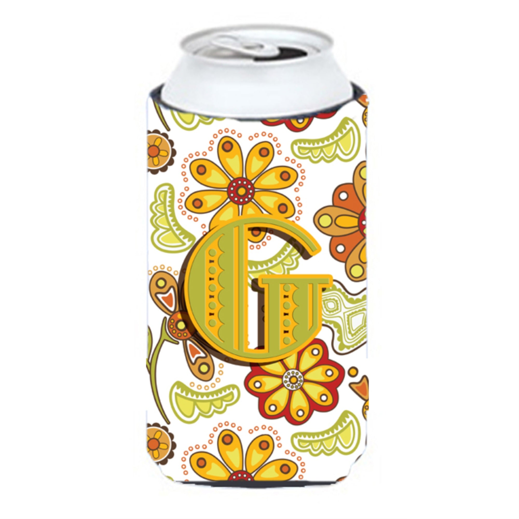 Letter G Floral Mustard And Green Tall Boy Beverage Insulator Hugger Cj2003-Gtbc
