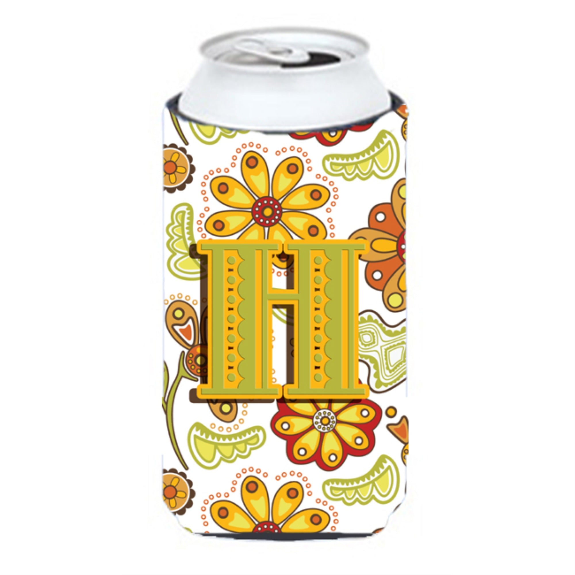 Letter H Floral Mustard And Green Tall Boy Beverage Insulator Hugger Cj2003-Htbc