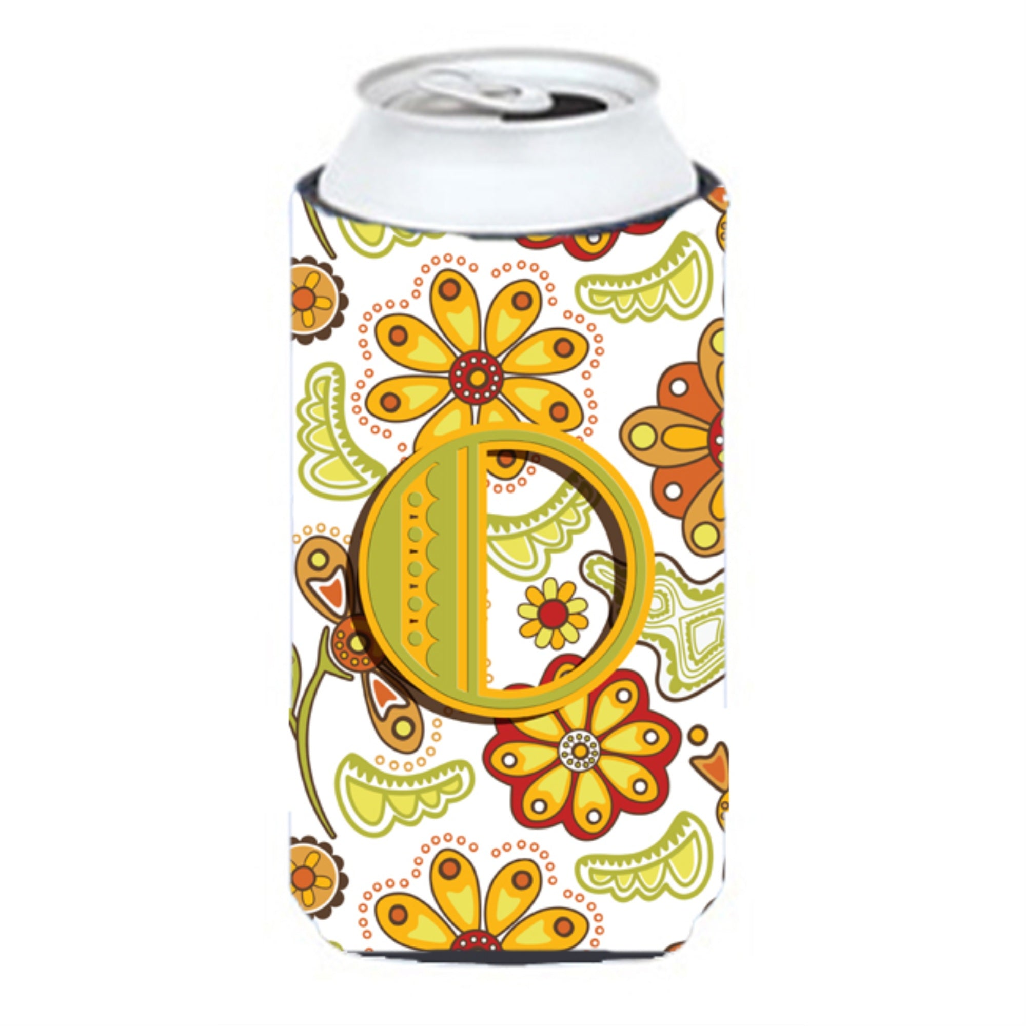 Letter O Floral Mustard And Green Tall Boy Beverage Insulator Hugger Cj2003-Otbc