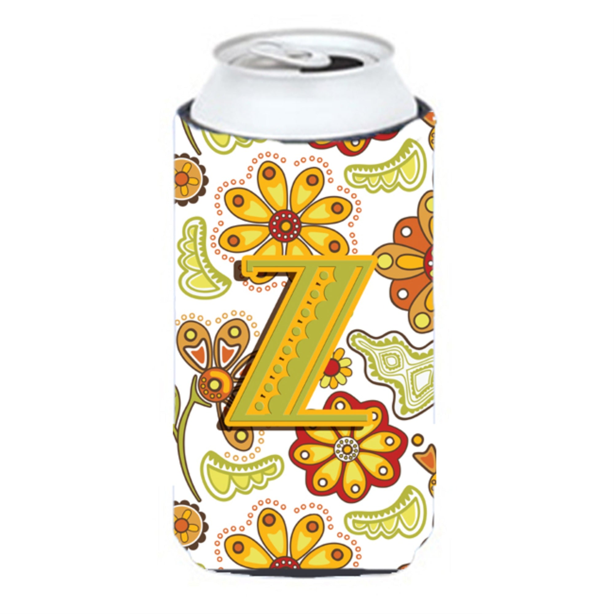 Letter Z Floral Mustard And Green Tall Boy Beverage Insulator Hugger Cj2003-Ztbc