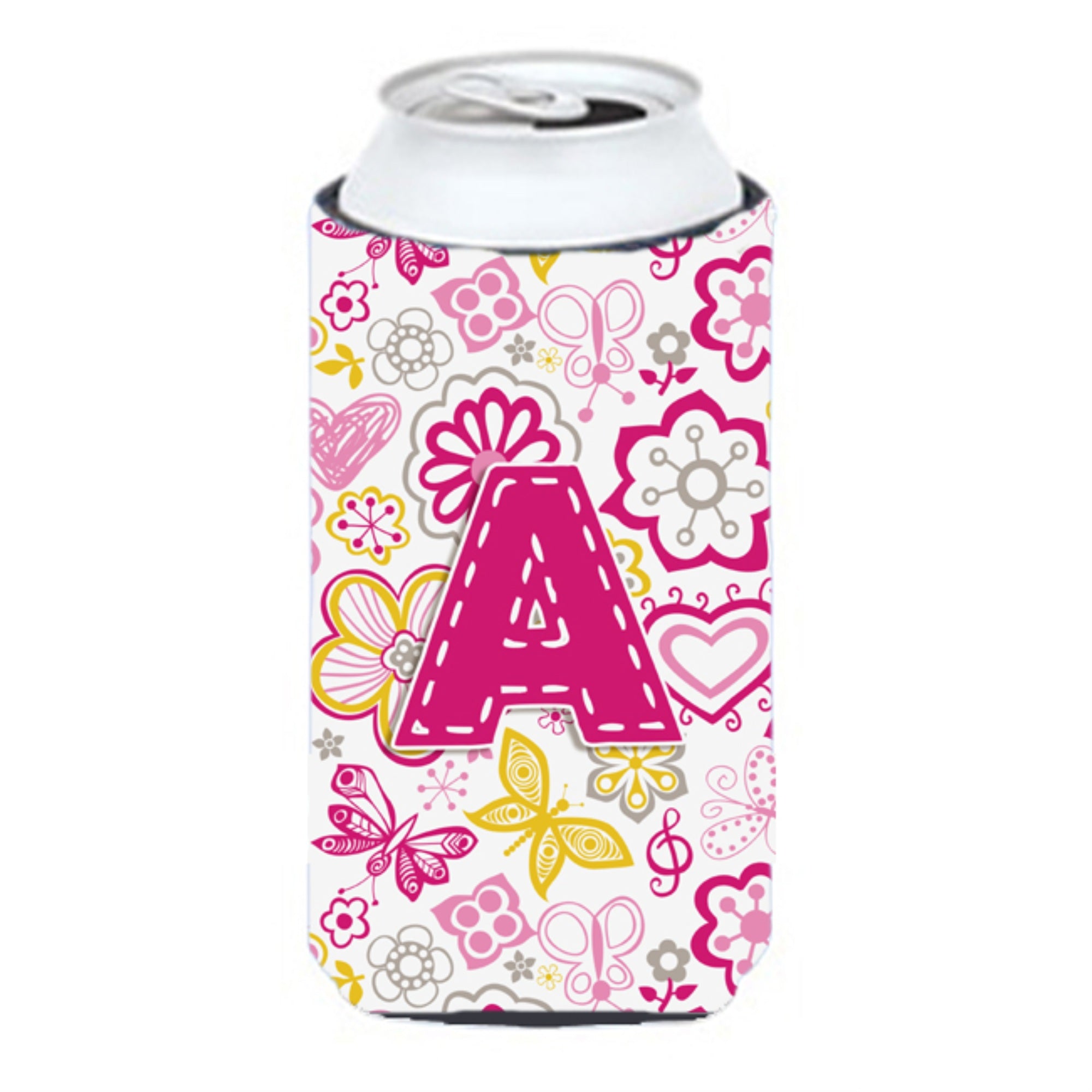 Letter A Flowers And Butterflies Pink Tall Boy Beverage Insulator Hugger Cj2005-Atbc