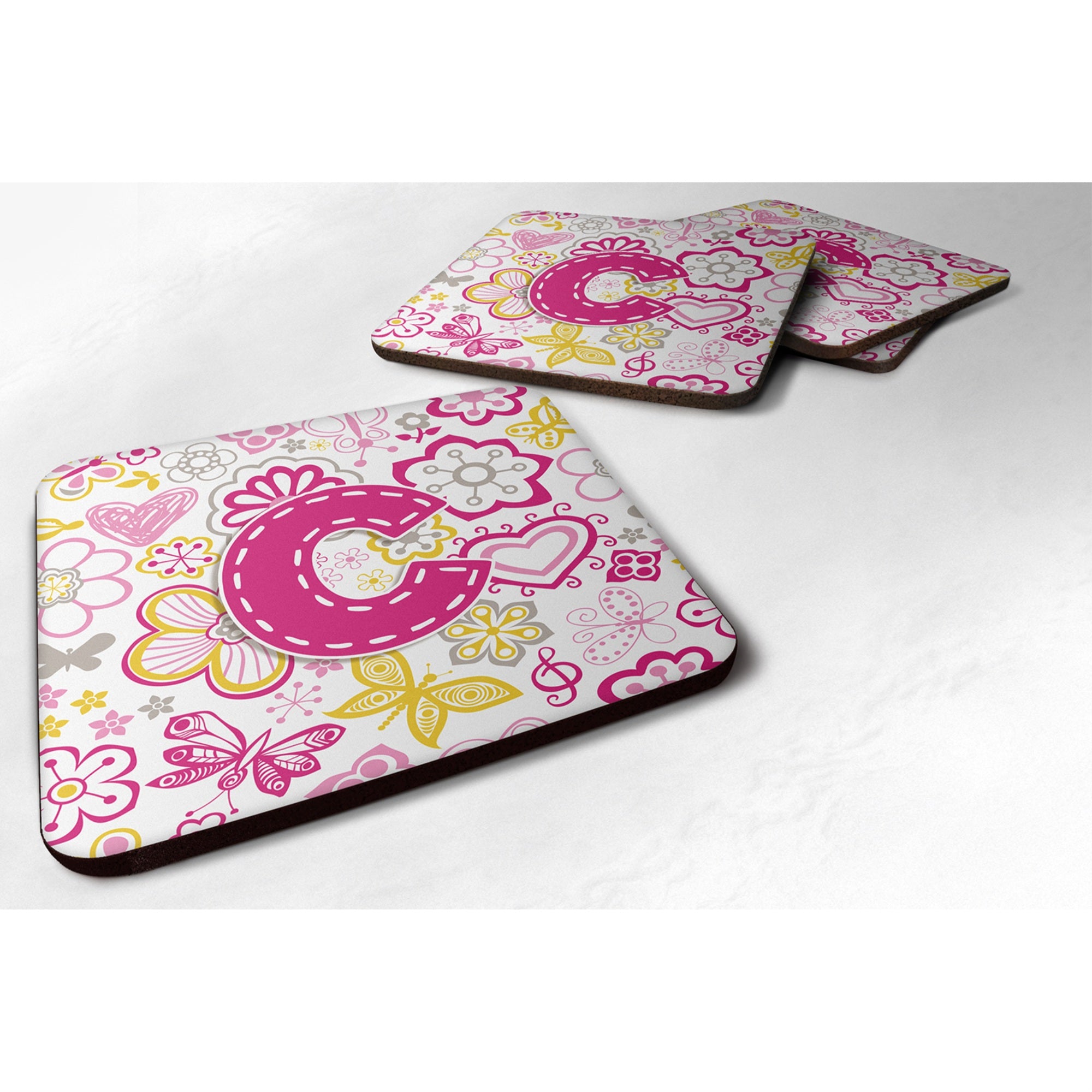 'Caroline'S Treasures Cj2005-Cfc Letter C Flowers And Butterflies Pink Foam Coasters (Set Of 4), 3.5'''', Multicolor''