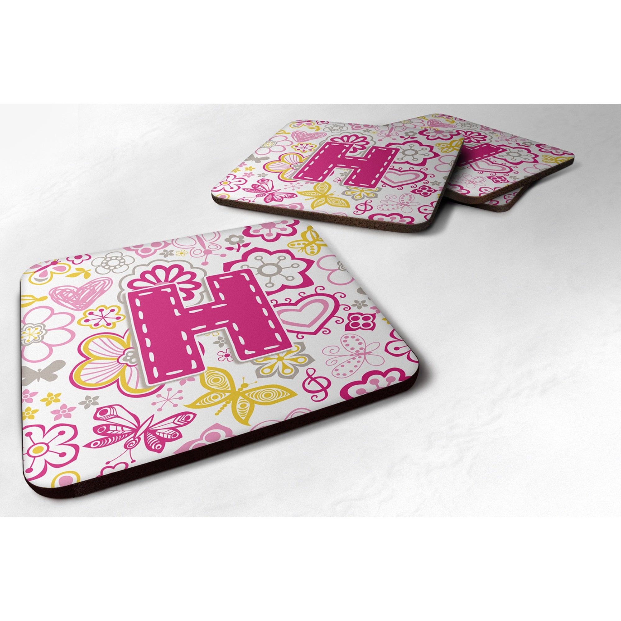 'Caroline'S Treasures Cj2005-Hfc Letter H Flowers And Butterflies Pink Foam Coasters (Set Of 4), 3.5'''', Multicolor''