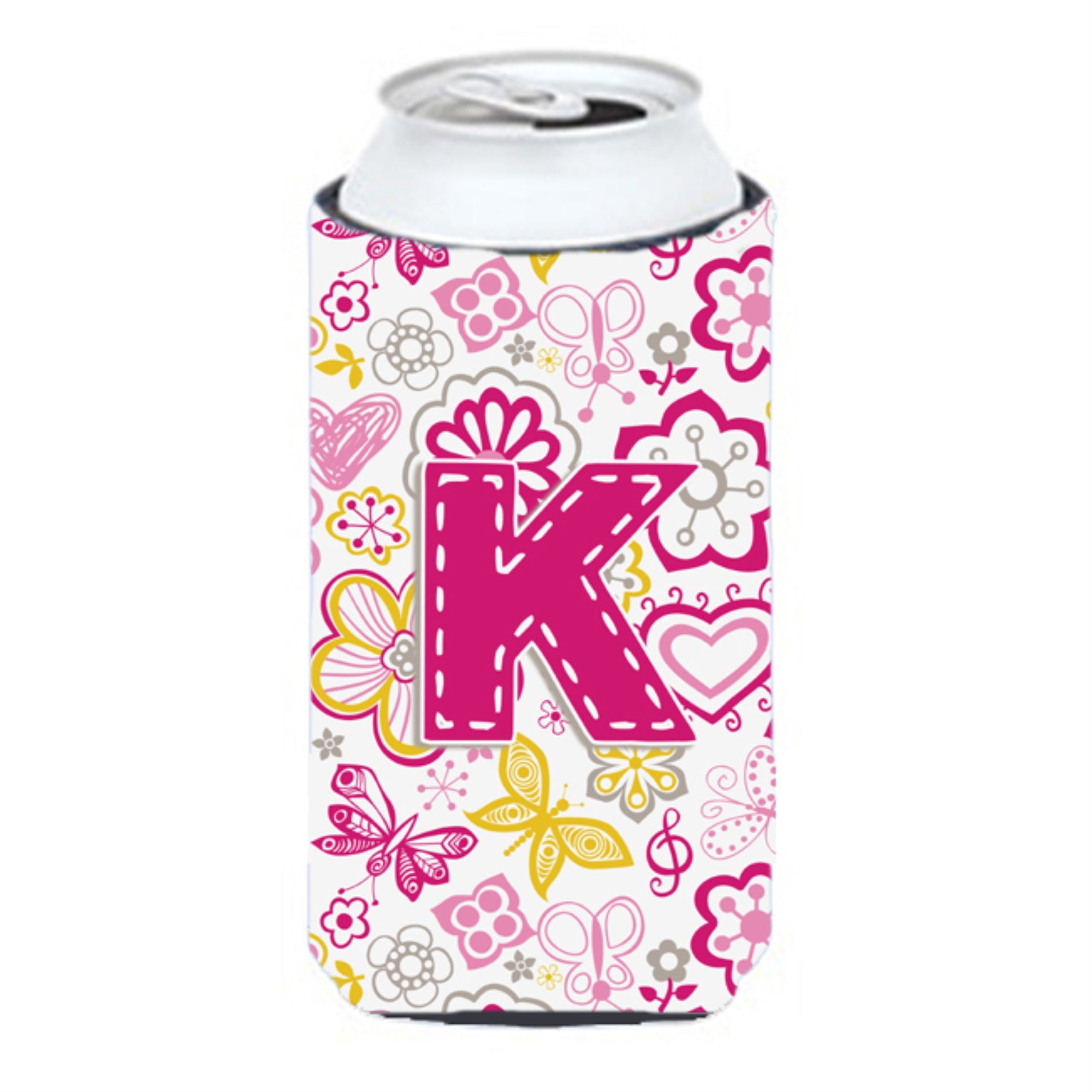 Letter K Flowers And Butterflies Pink Tall Boy Beverage Insulator Hugger Cj2005-Ktbc