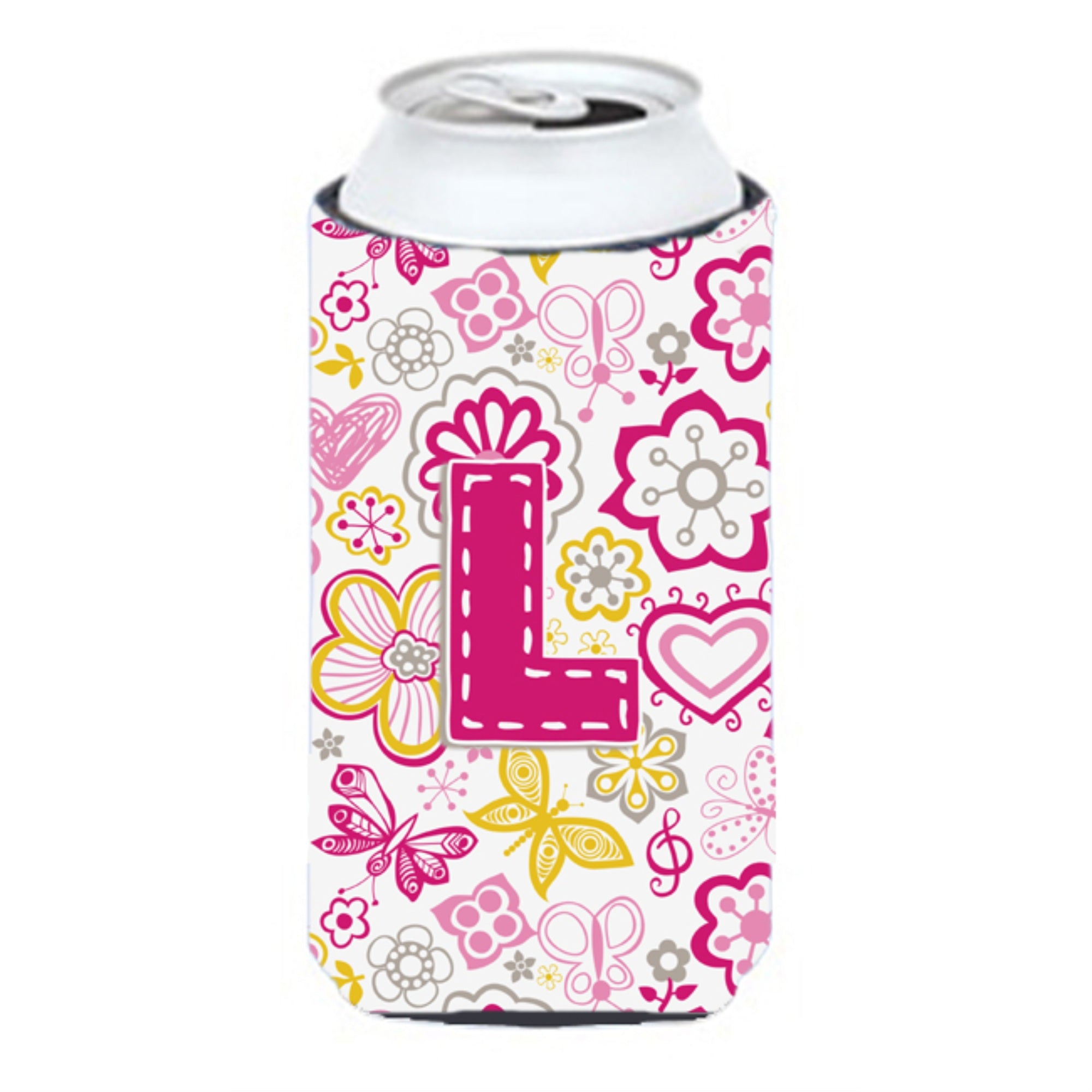 Letter L Flowers And Butterflies Pink Tall Boy Beverage Insulator Hugger Cj2005-Ltbc
