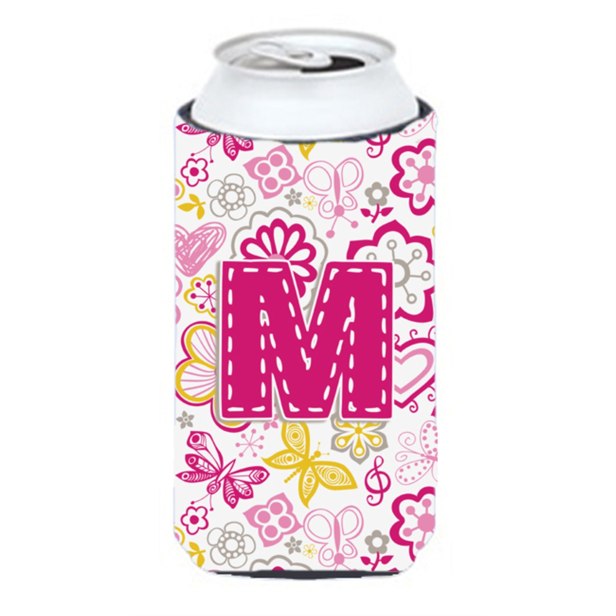 Letter M Flowers And Butterflies Pink Tall Boy Beverage Insulator Hugger Cj2005-Mtbc