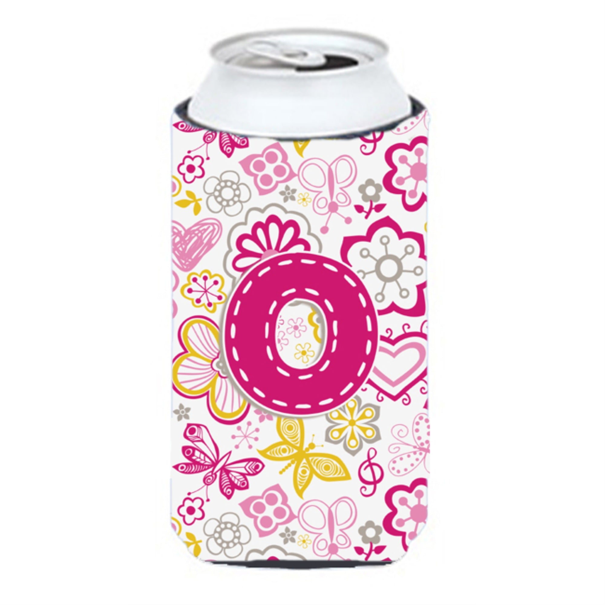 Letter O Flowers And Butterflies Pink Tall Boy Beverage Insulator Hugger Cj2005-Otbc