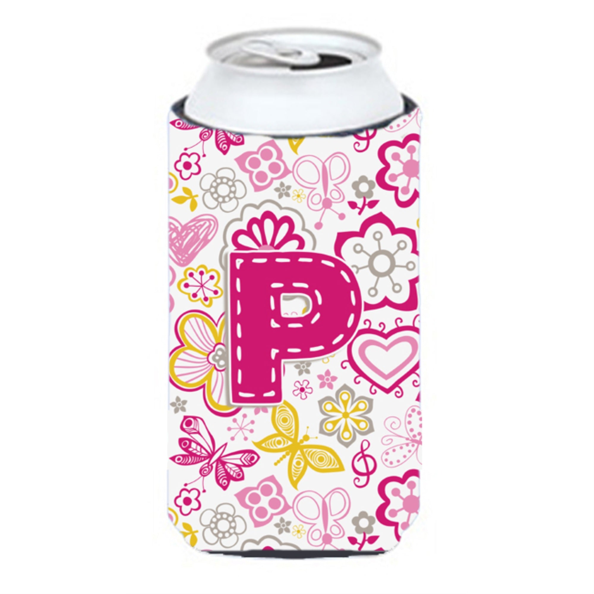 Letter P Flowers And Butterflies Pink Tall Boy Beverage Insulator Hugger Cj2005-Ptbc