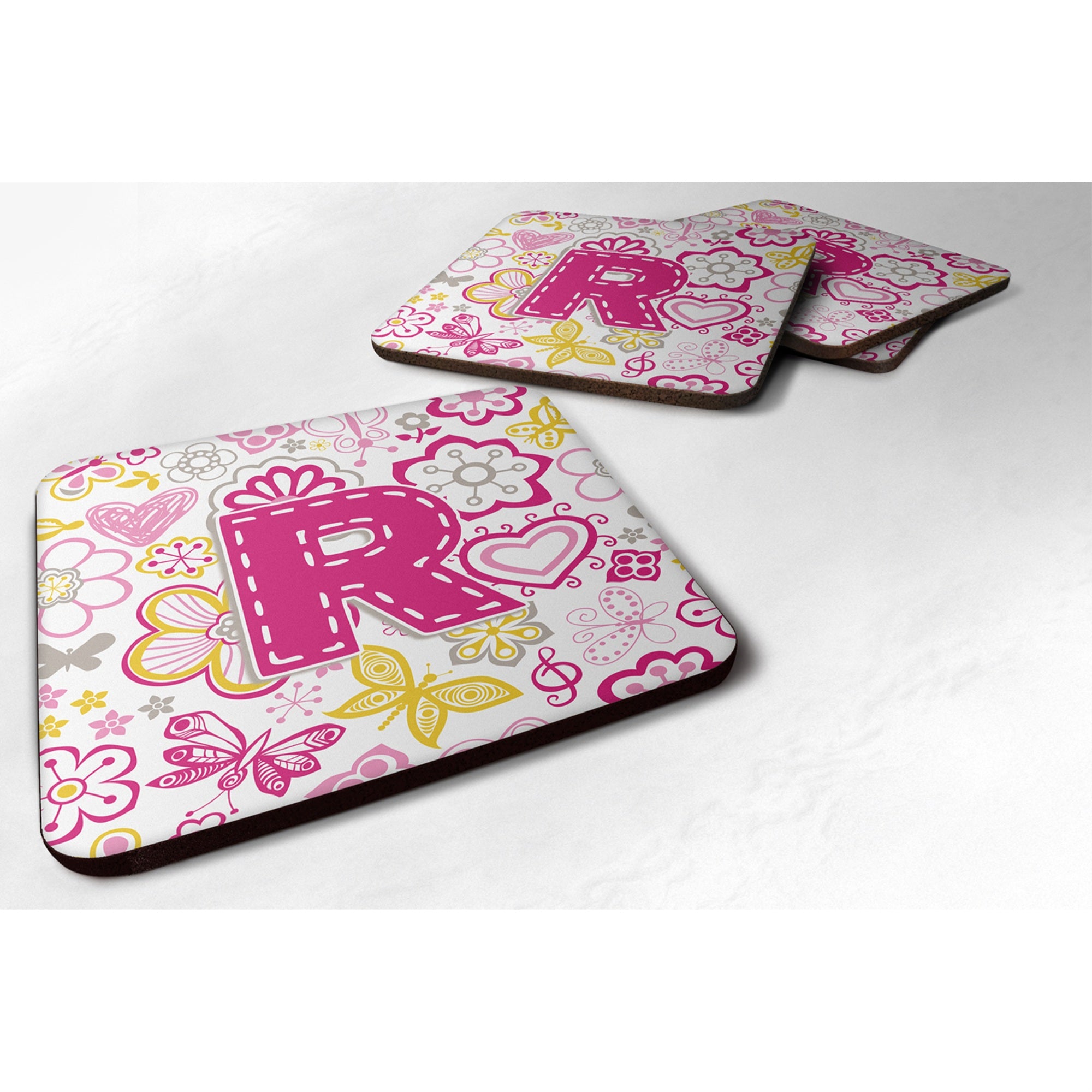 'Caroline'S Treasures Cj2005-Rfc Letter R Flowers And Butterflies Pink Foam Coasters (Set Of 4), 3.5'''', Multicolor''