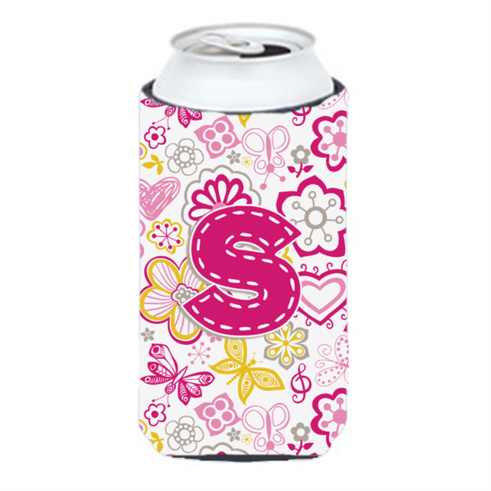 Letter S Flowers And Butterflies Pink Tall Boy Beverage Insulator Hugger Cj2005-Stbc